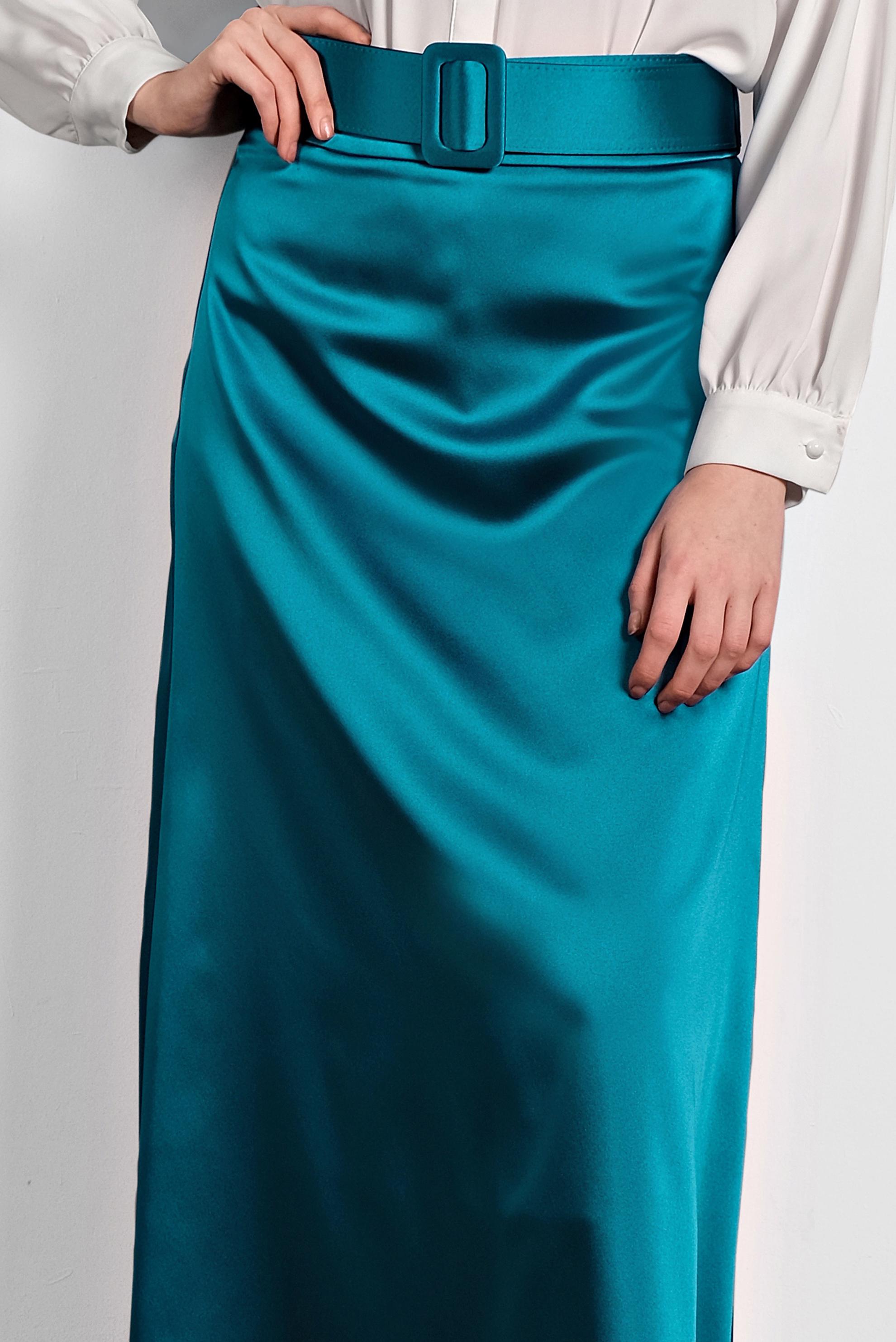 Tesettür giyim MAVİ KEMERLİ SATEN ETEK 60040