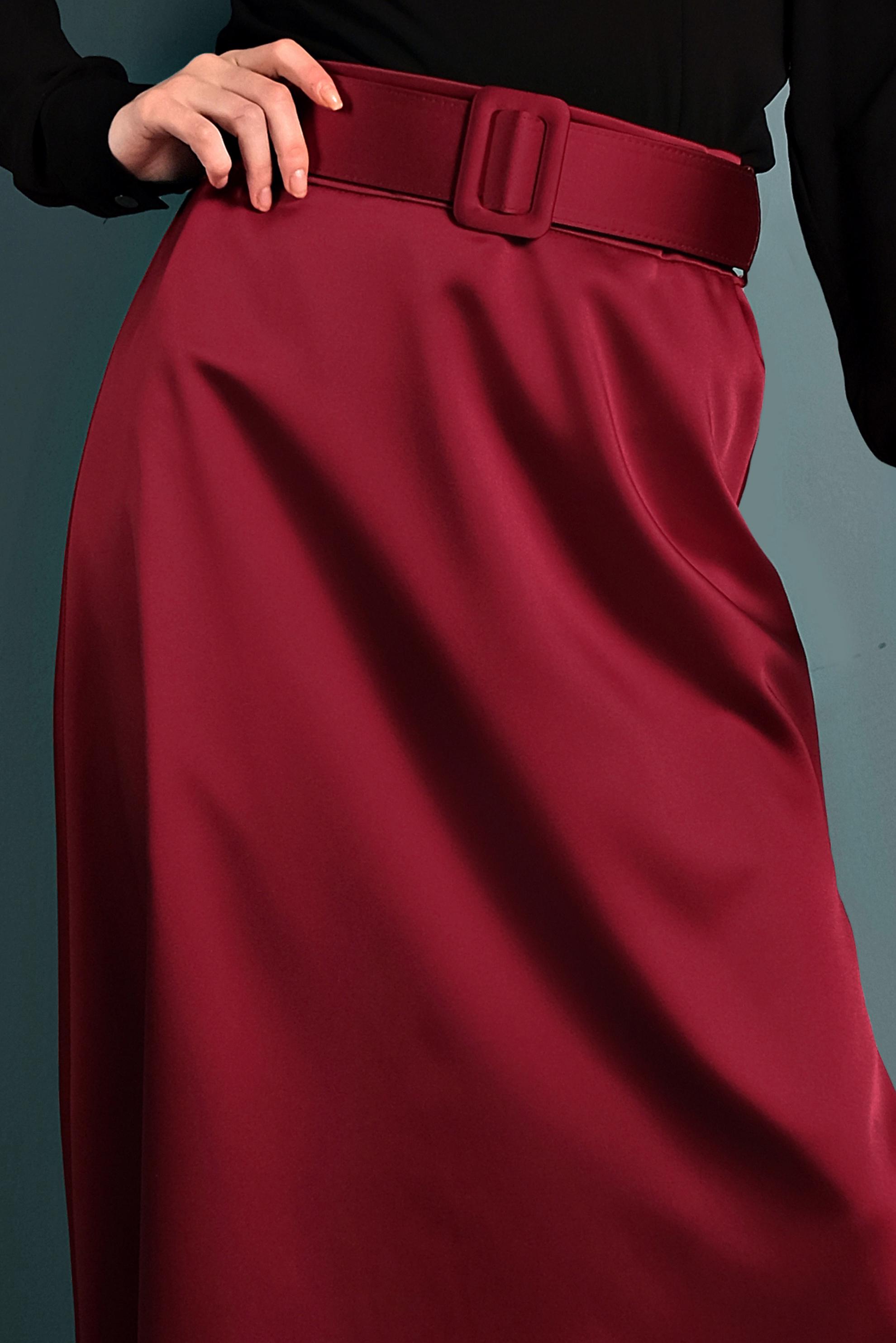 Tesettür giyim BORDO KEMERLİ SATEN ETEK 60040