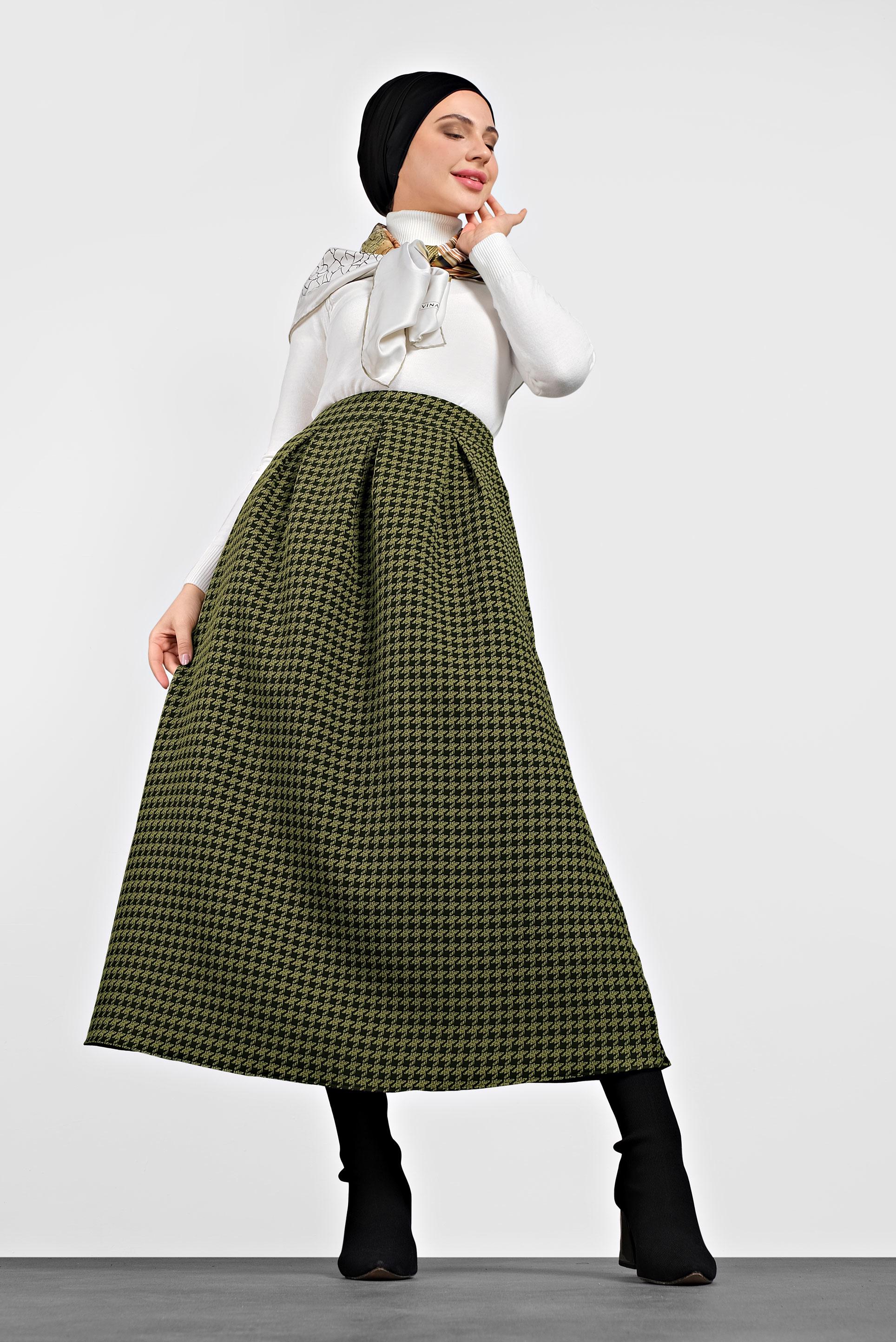 Hijab clothing GREEN HOUNDSTOOTH SKIRT 60044