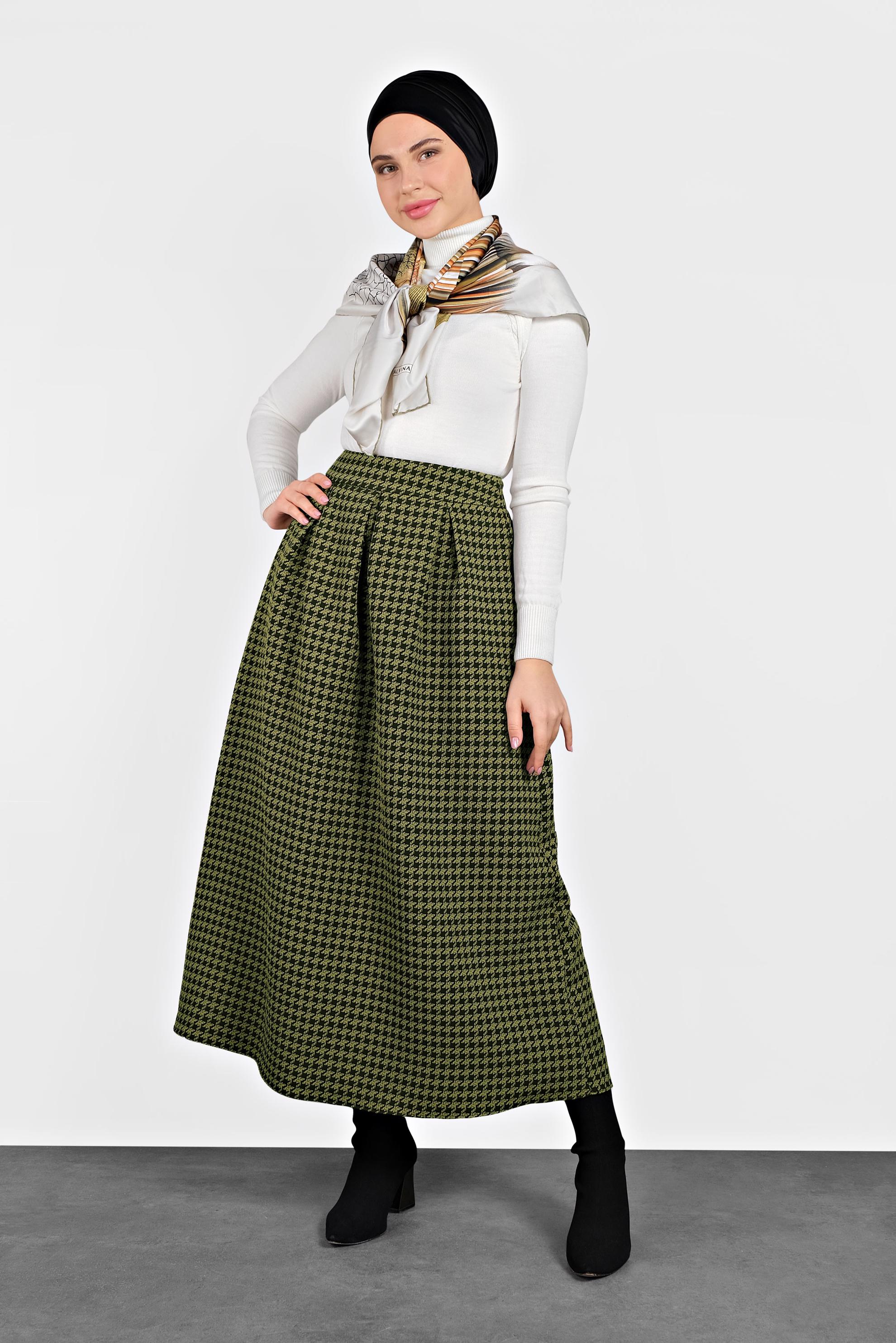 Hijab clothing GREEN HOUNDSTOOTH SKIRT 60044