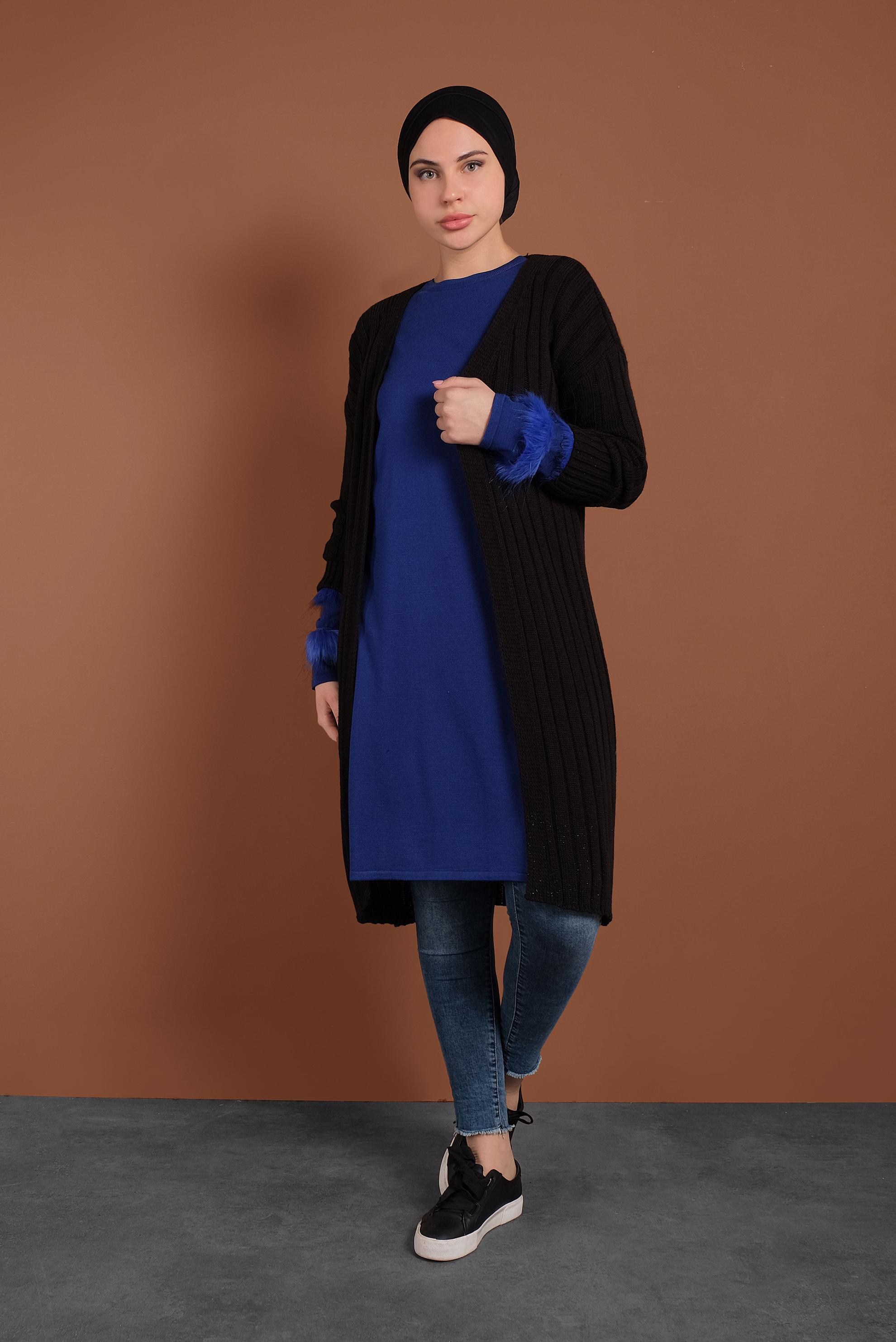 Tesettür giyim SİYAH FİTİLLİ TRİKO HIRKA 40077