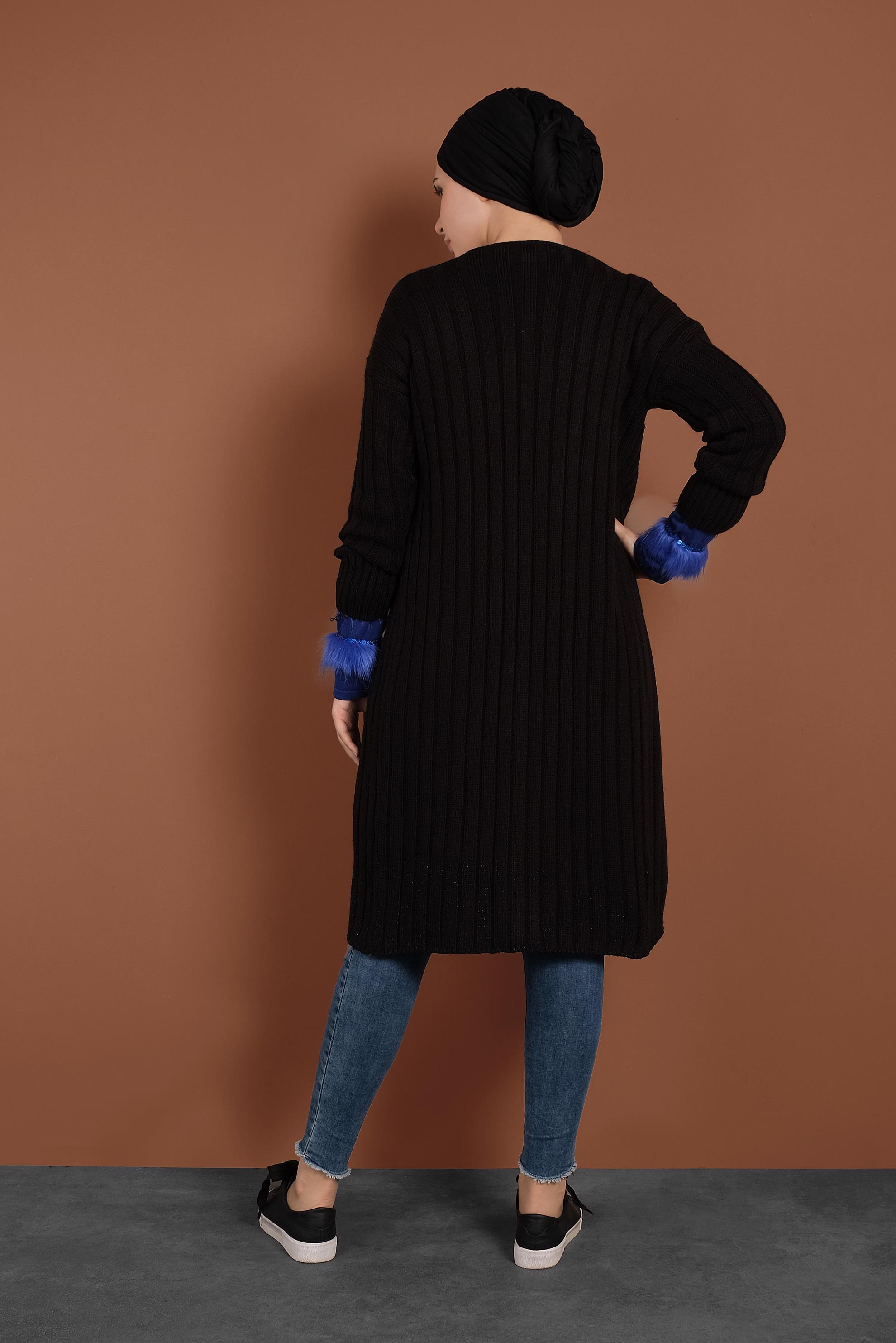 Tesettür giyim SİYAH FİTİLLİ TRİKO HIRKA 40077