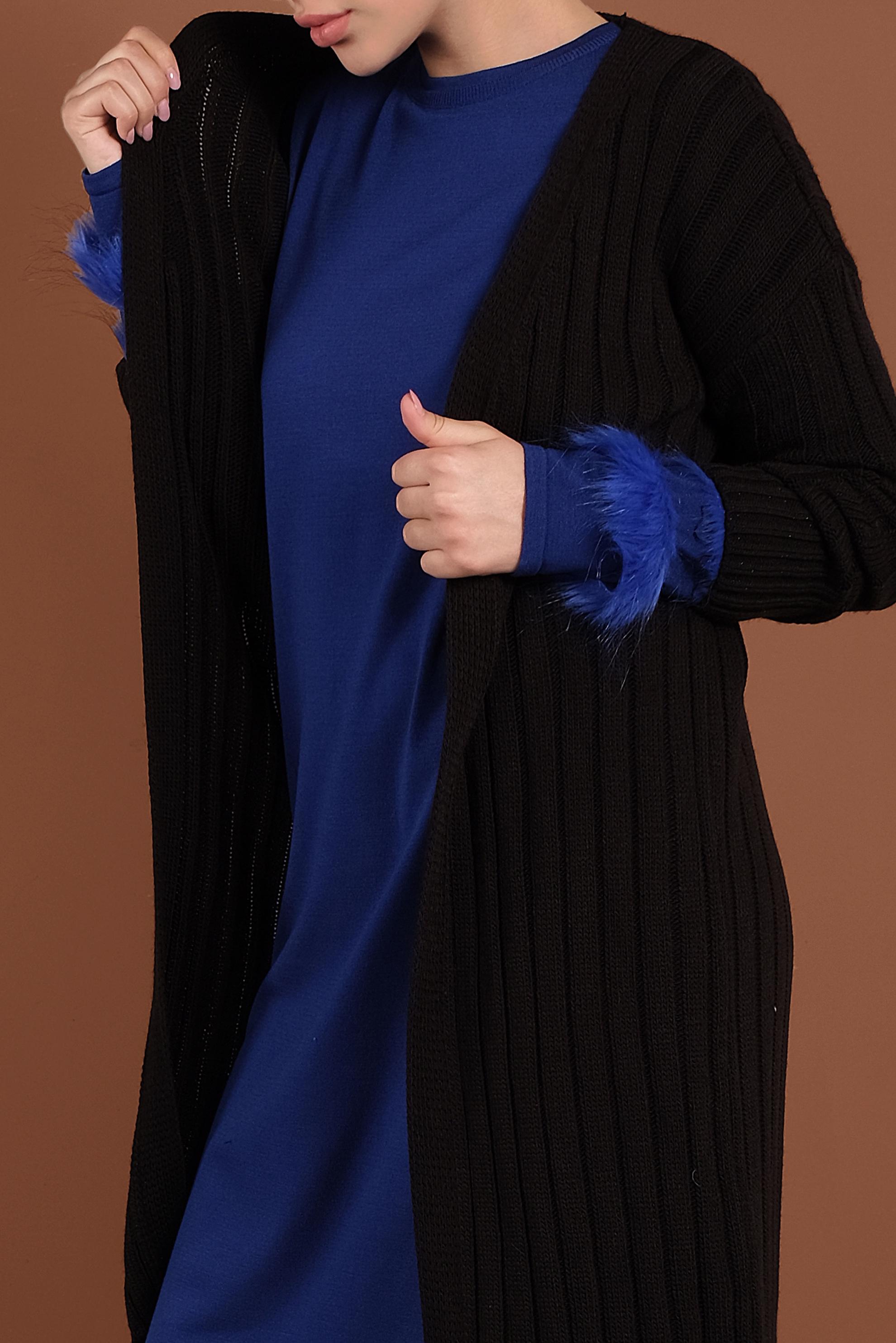 Tesettür giyim SİYAH FİTİLLİ TRİKO HIRKA 40077