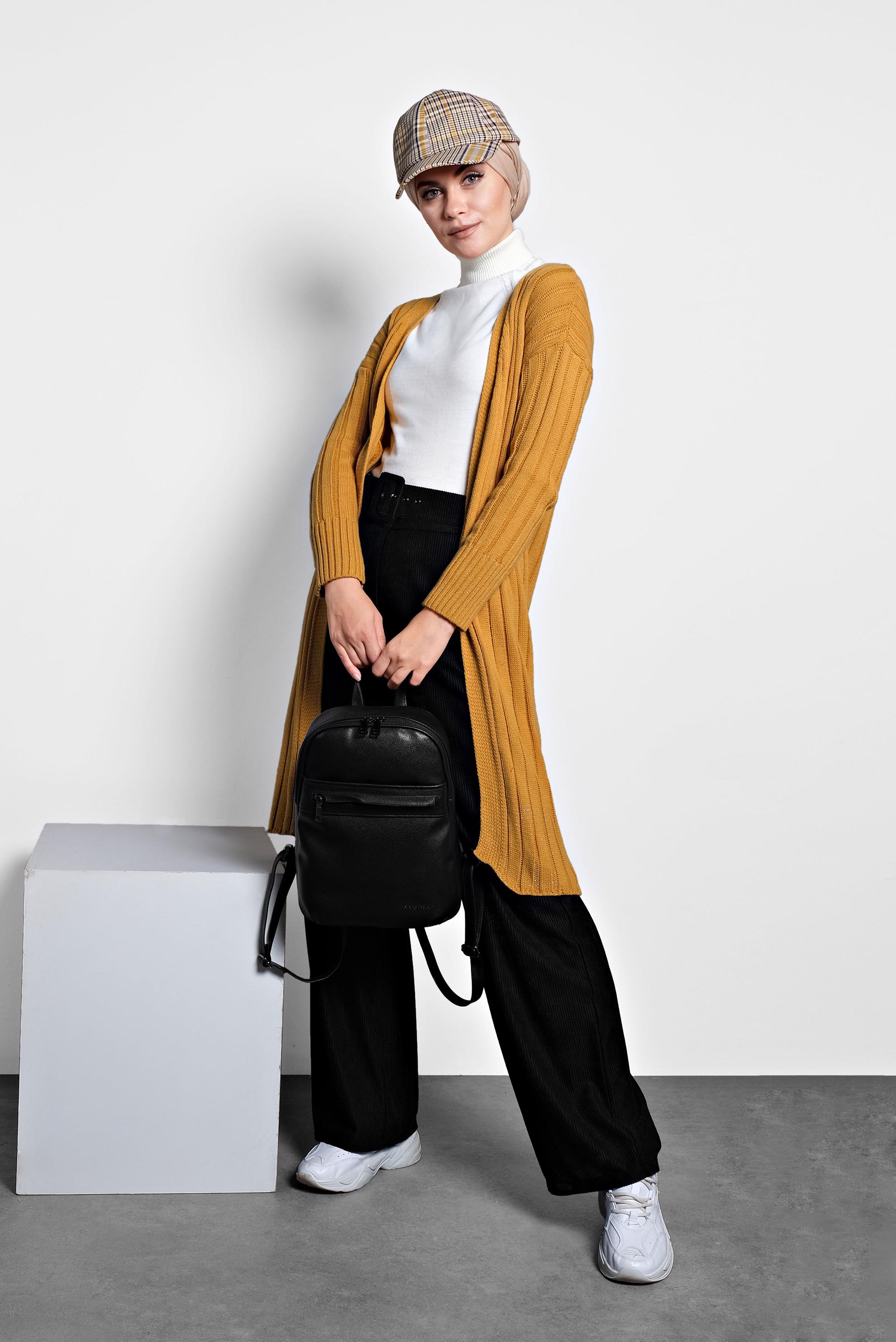 Tesettür giyim SARI FİTİLLİ TRİKO HIRKA 40077