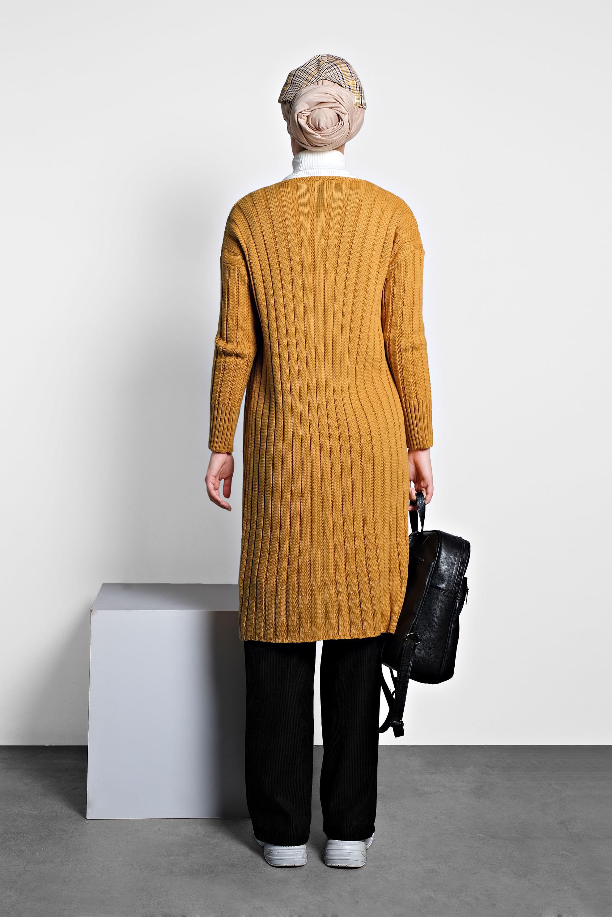 Tesettür giyim SARI FİTİLLİ TRİKO HIRKA 40077