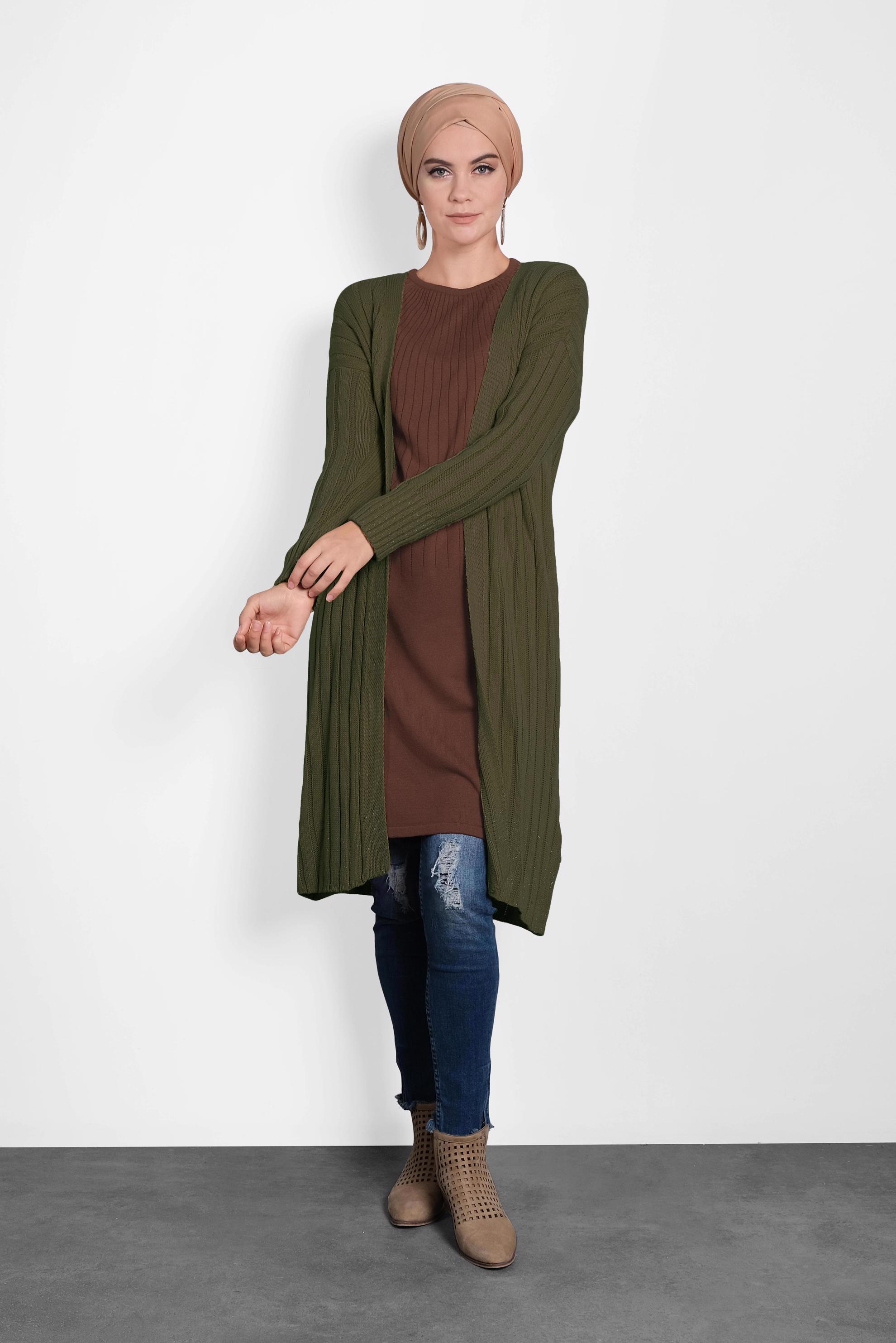 Hijab clothing KHAKI RIBBED KNIT CARDIGAN 40077