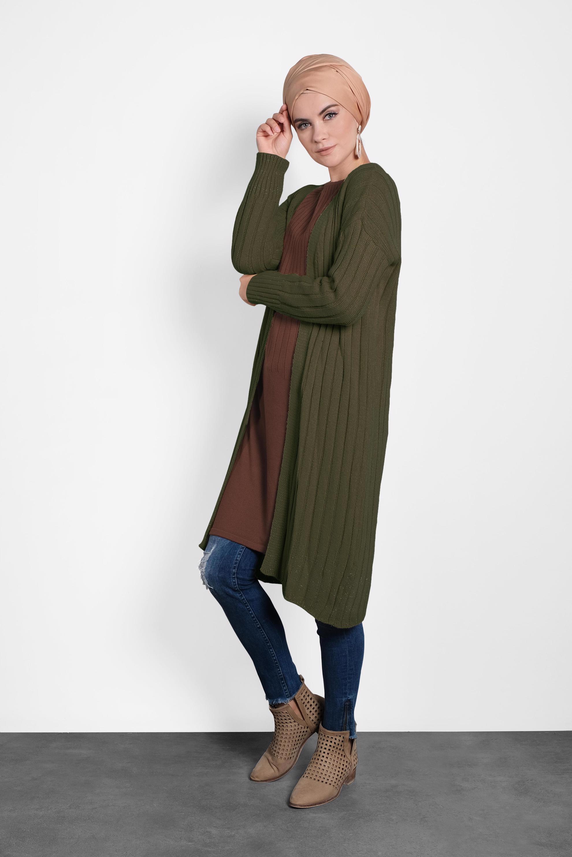 Hijab clothing KHAKI RIBBED KNIT CARDIGAN 40077