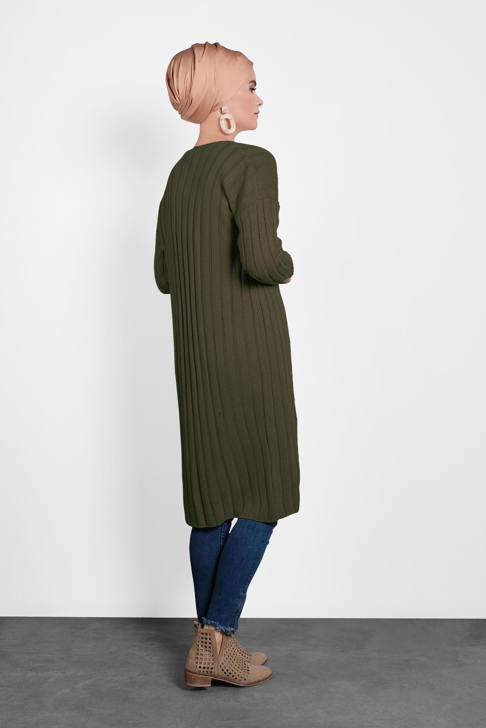 Hijab clothing KHAKI RIBBED KNIT CARDIGAN 40077