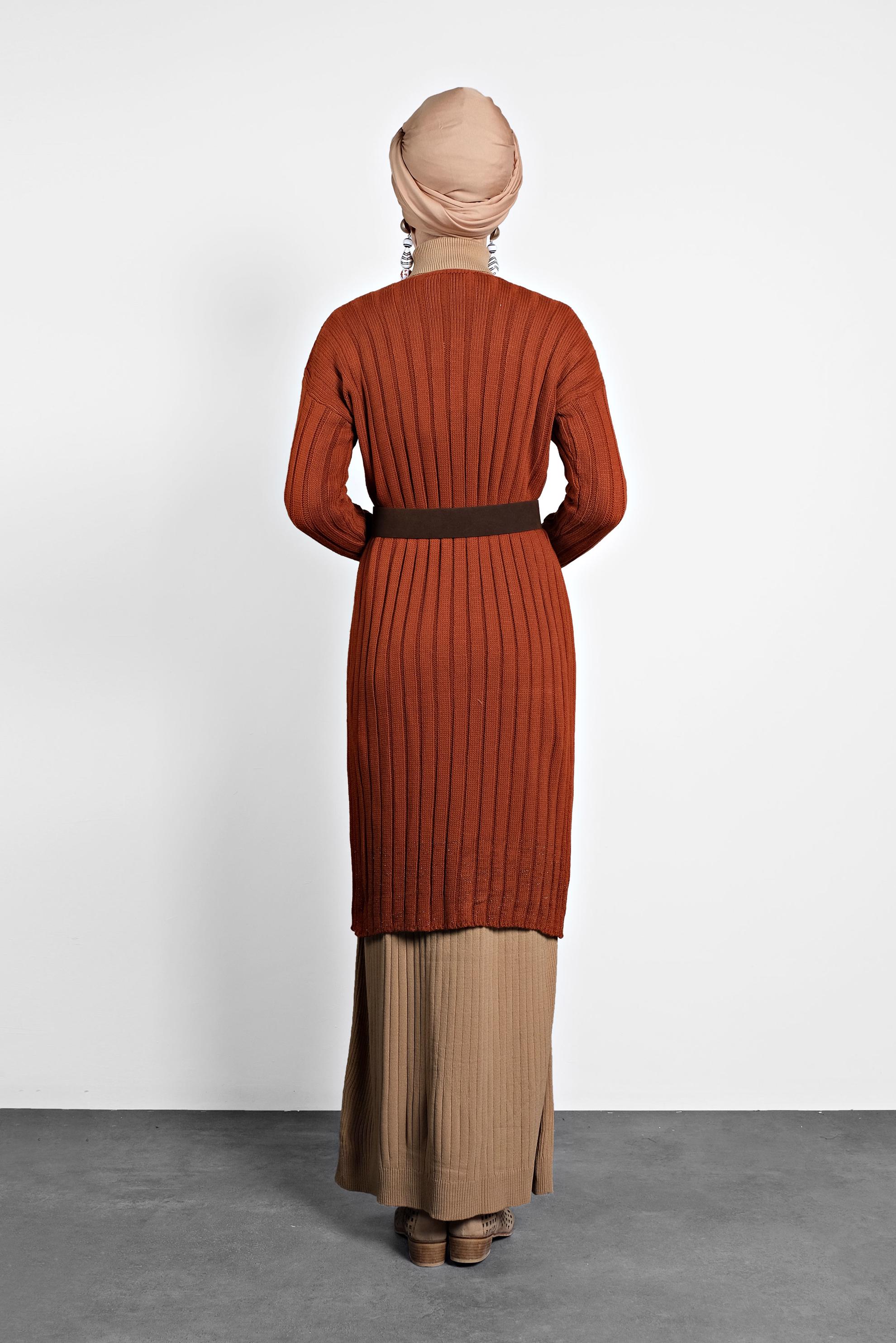 Tesettür giyim TURUNCU FİTİLLİ TRİKO HIRKA 40077