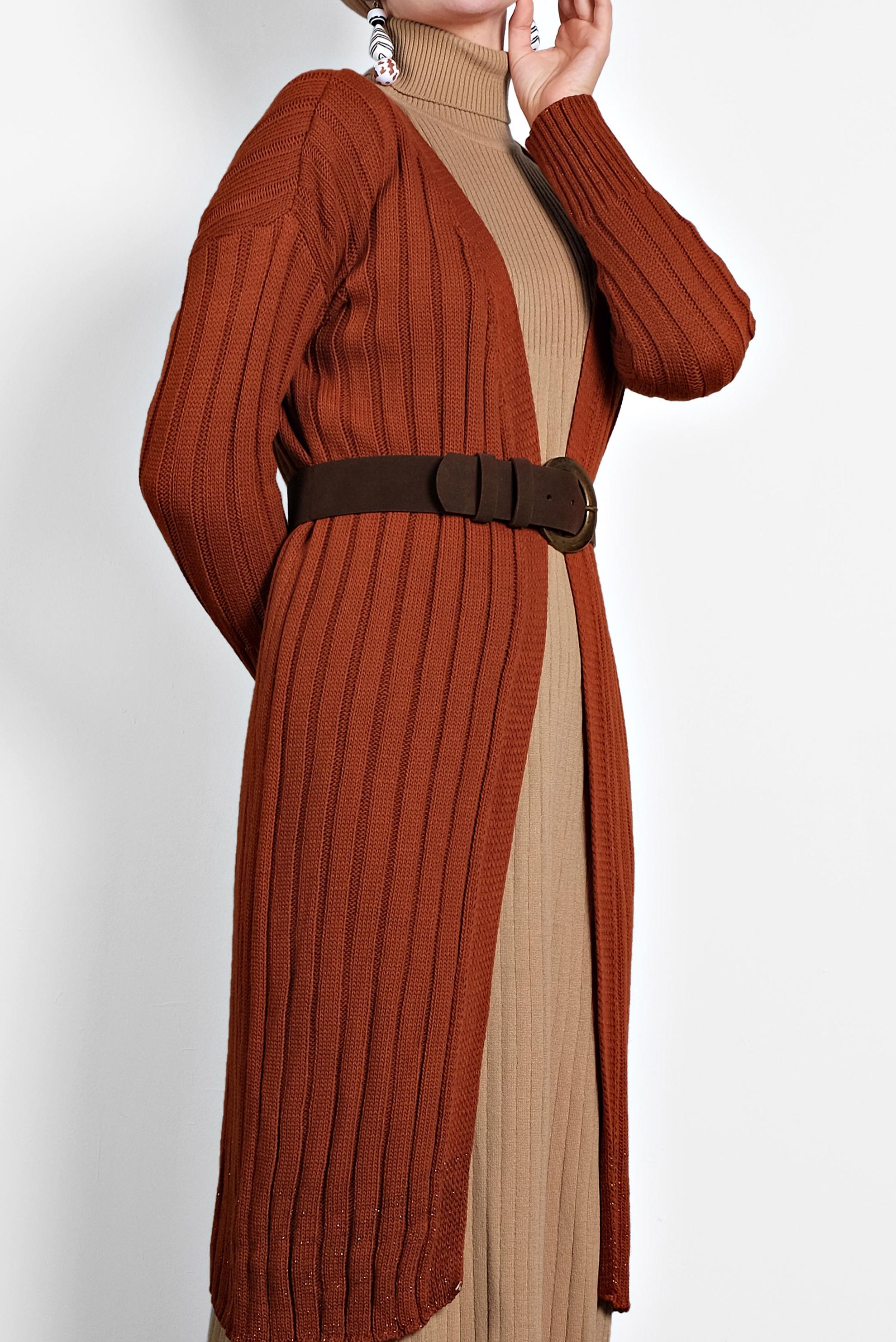 Tesettür giyim TURUNCU FİTİLLİ TRİKO HIRKA 40077