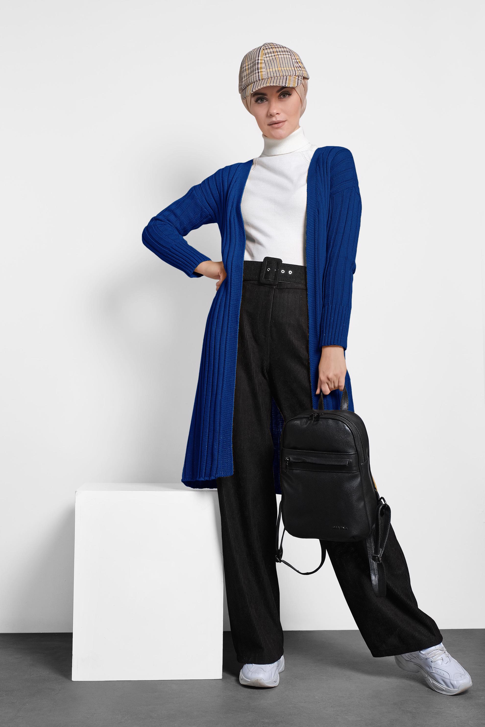 Hijab clothing NAVY BLUE RIBBED KNIT CARDIGAN 40077