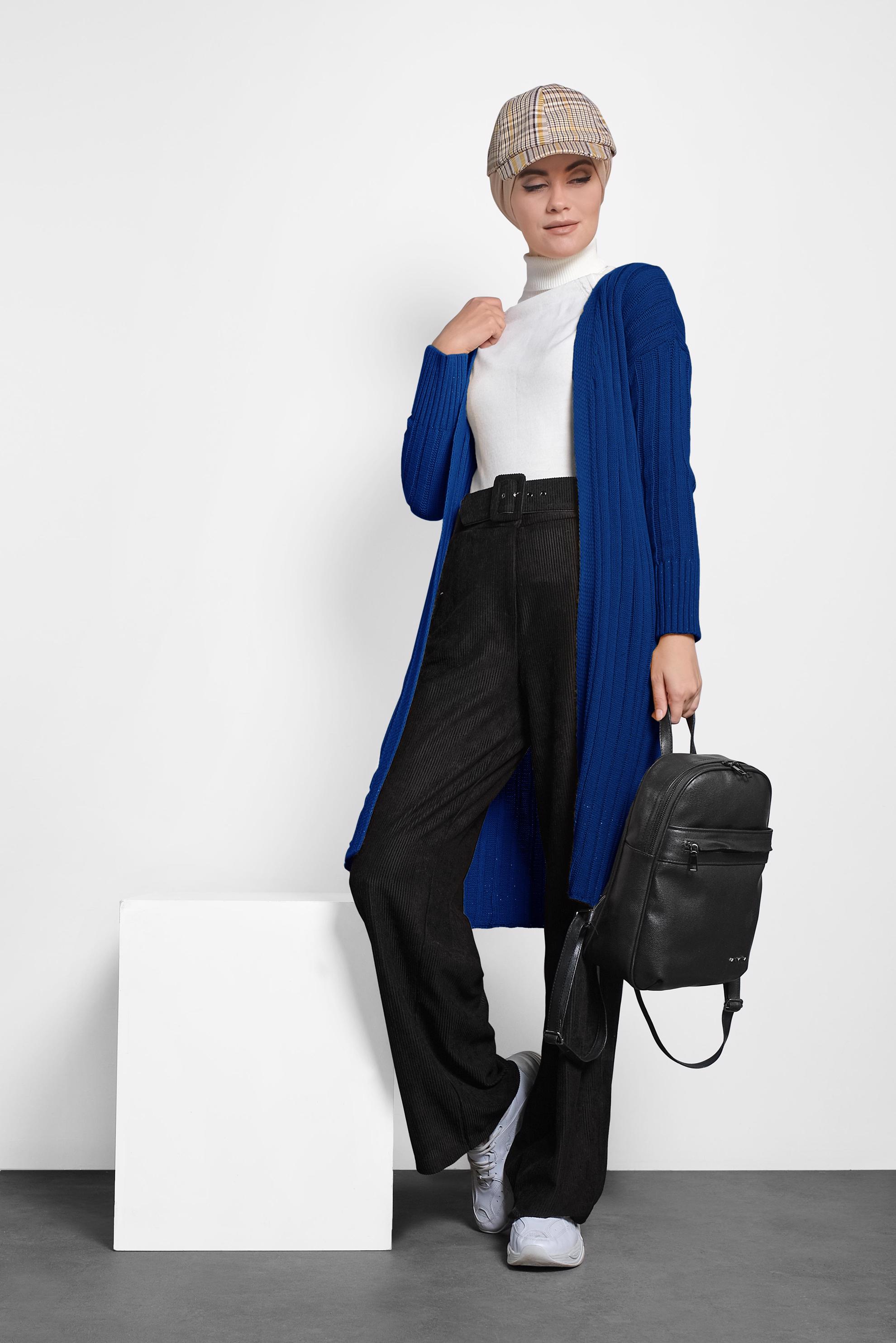 Hijab clothing NAVY BLUE RIBBED KNIT CARDIGAN 40077