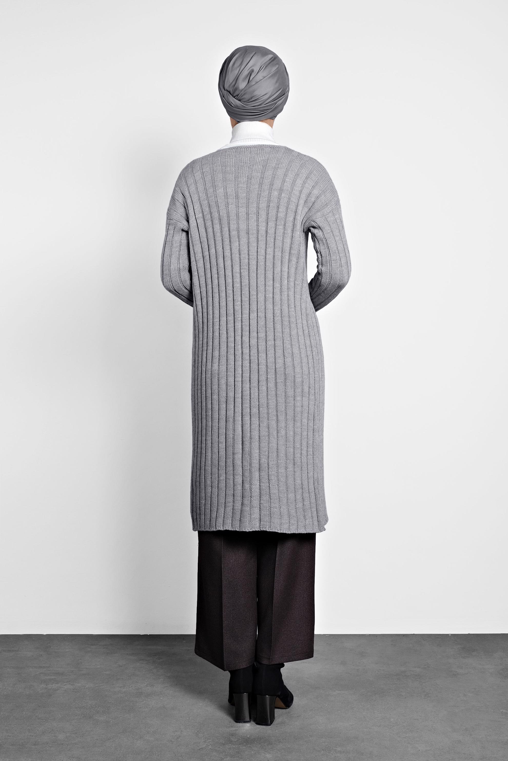 Tesettür giyim GRİ FİTİLLİ TRİKO HIRKA 40077