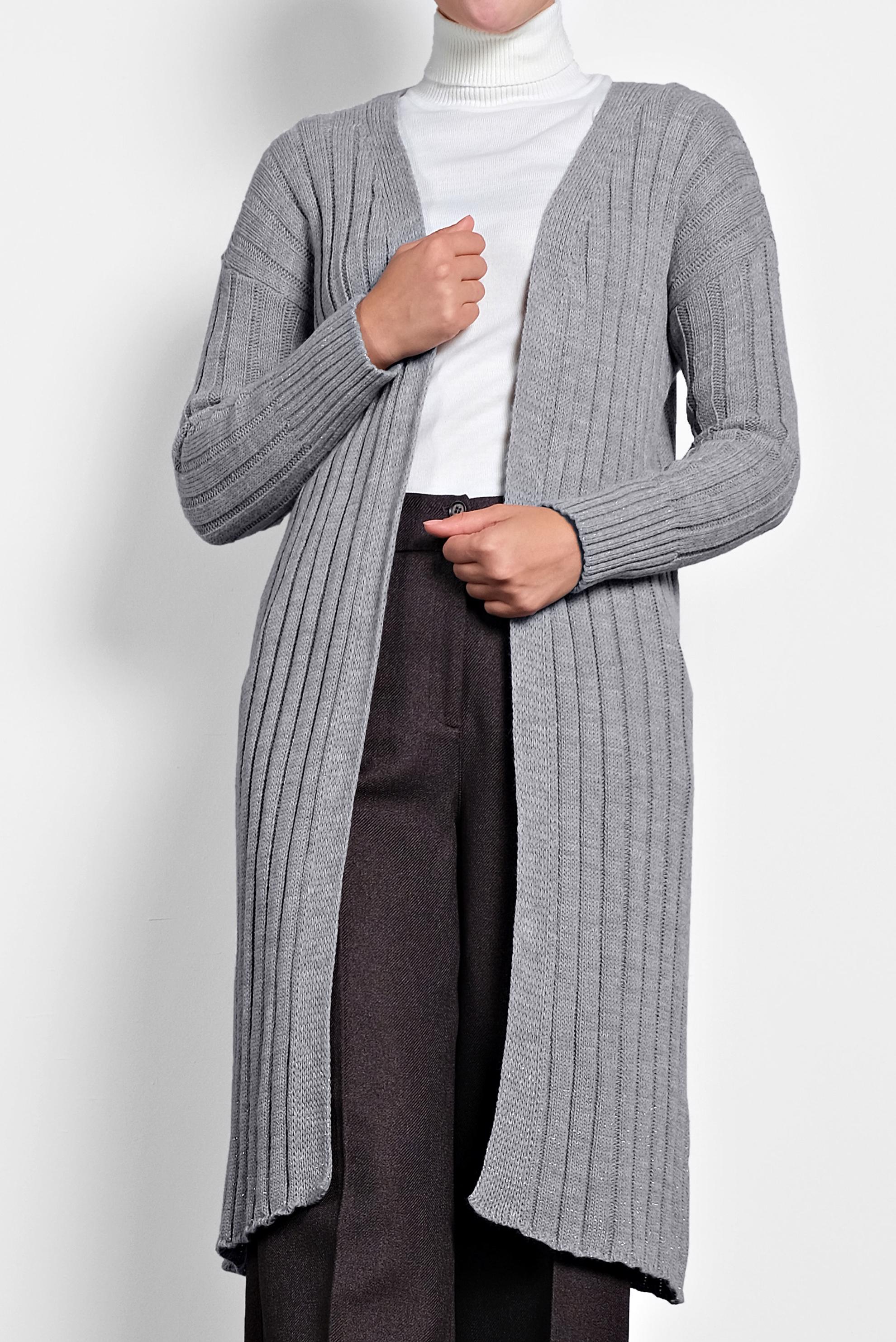 Tesettür giyim GRİ FİTİLLİ TRİKO HIRKA 40077