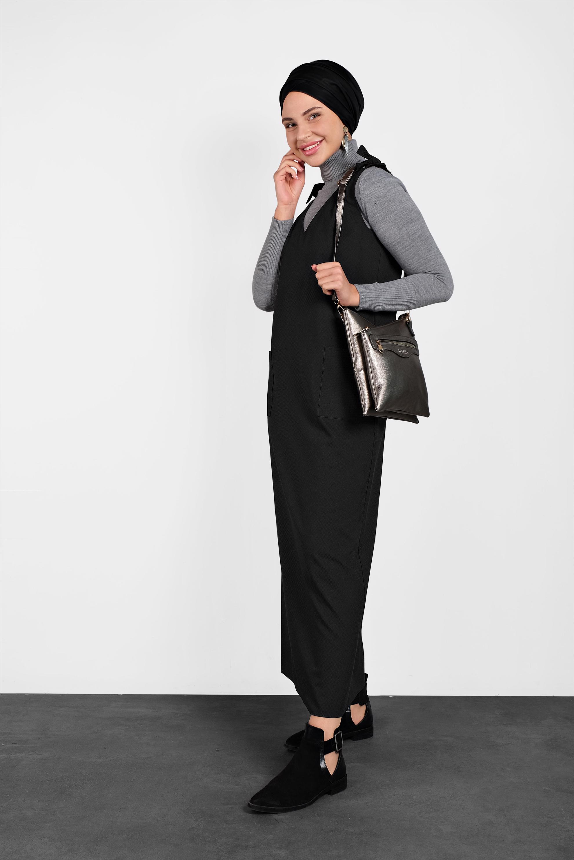 Tesettür giyim SİYAH OMUZLARI BAĞCIKLI JİLE 40414