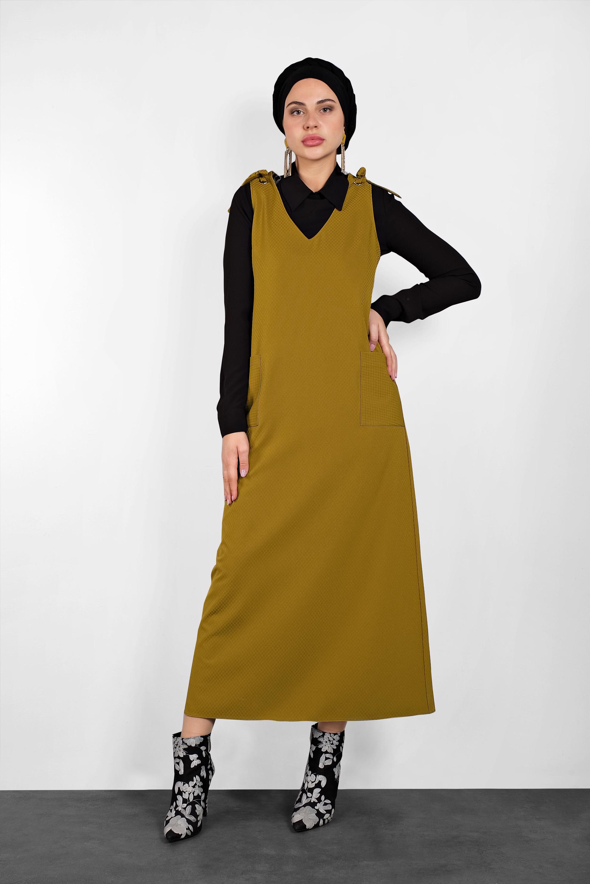 Tesettür giyim SARI OMUZLARI BAĞCIKLI JİLE 40414