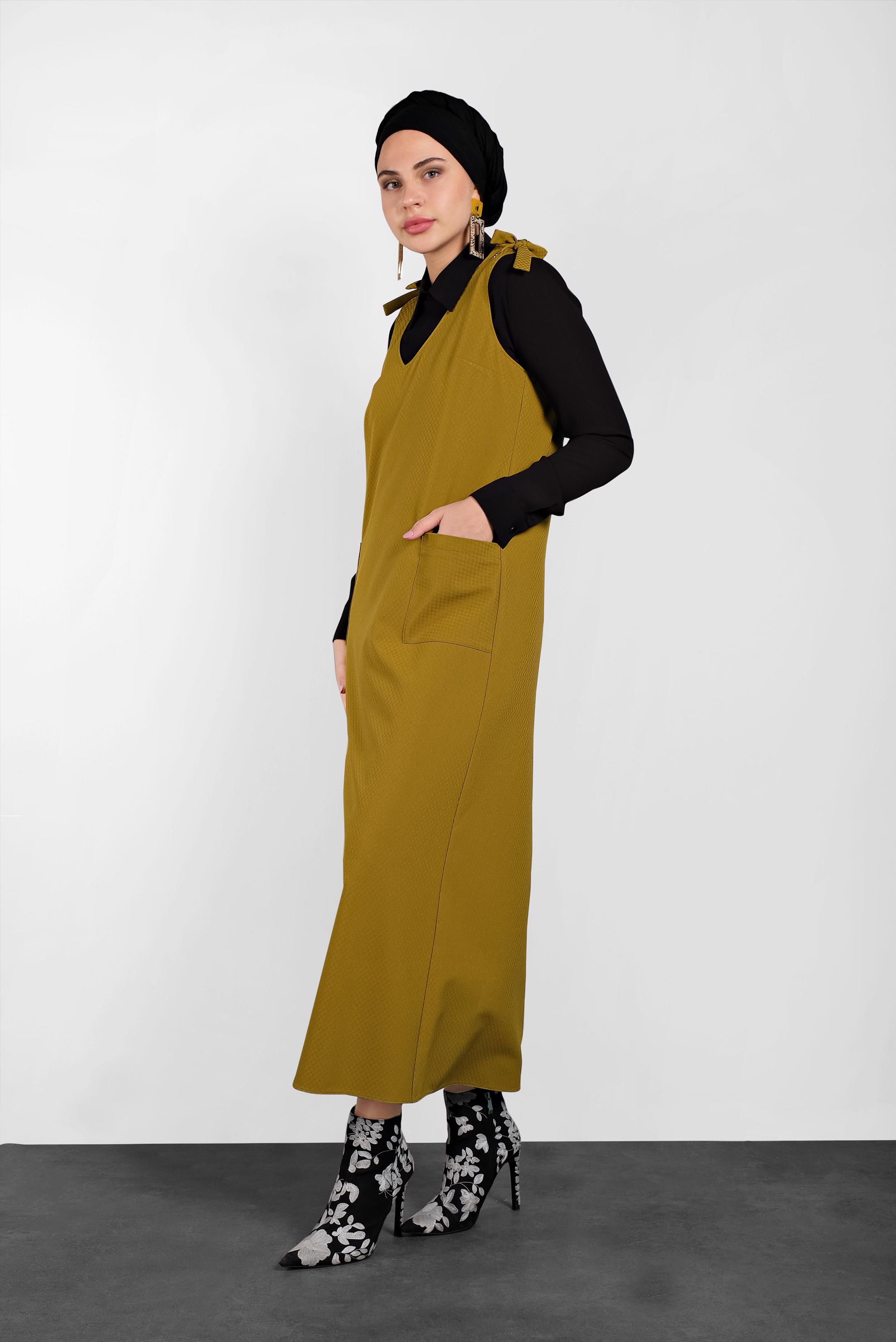 Tesettür giyim SARI OMUZLARI BAĞCIKLI JİLE 40414