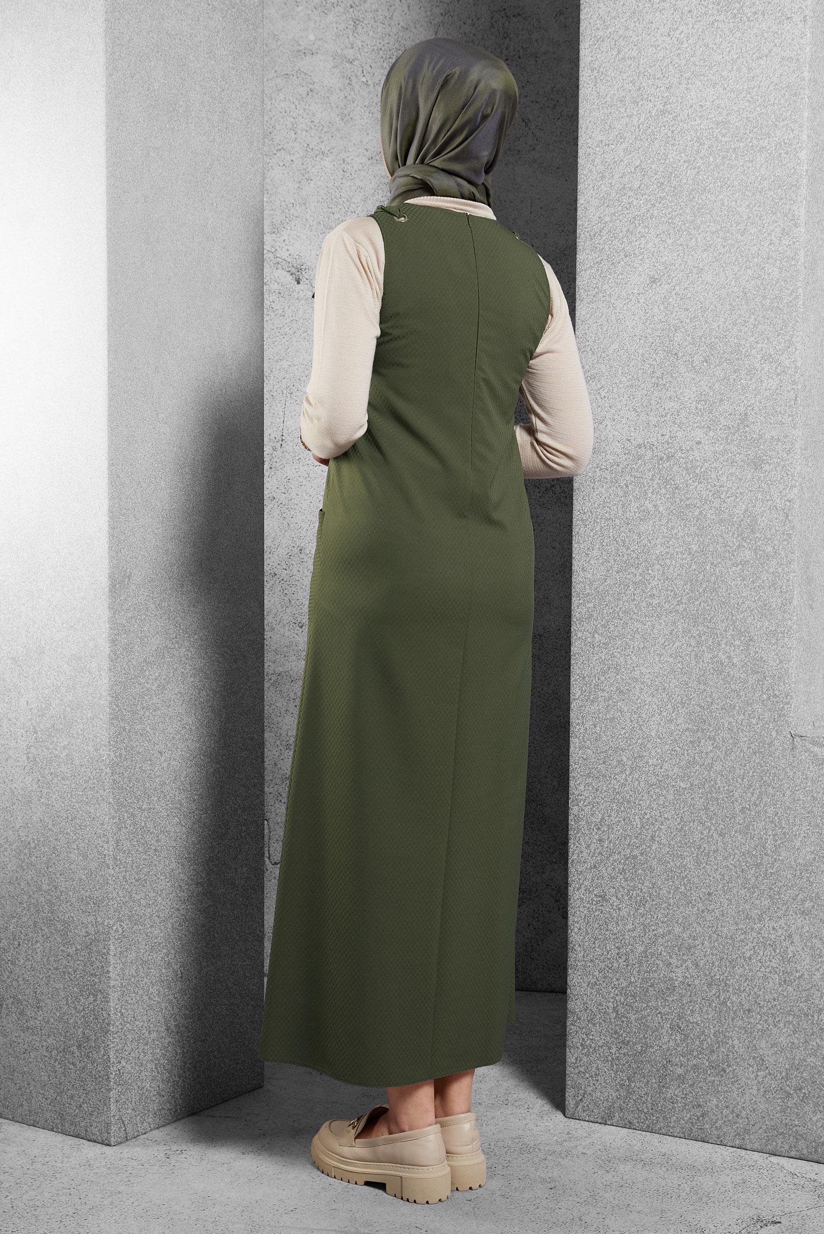 Tesettür giyim HAKİ OMUZLARI BAĞCIKLI JİLE 40414