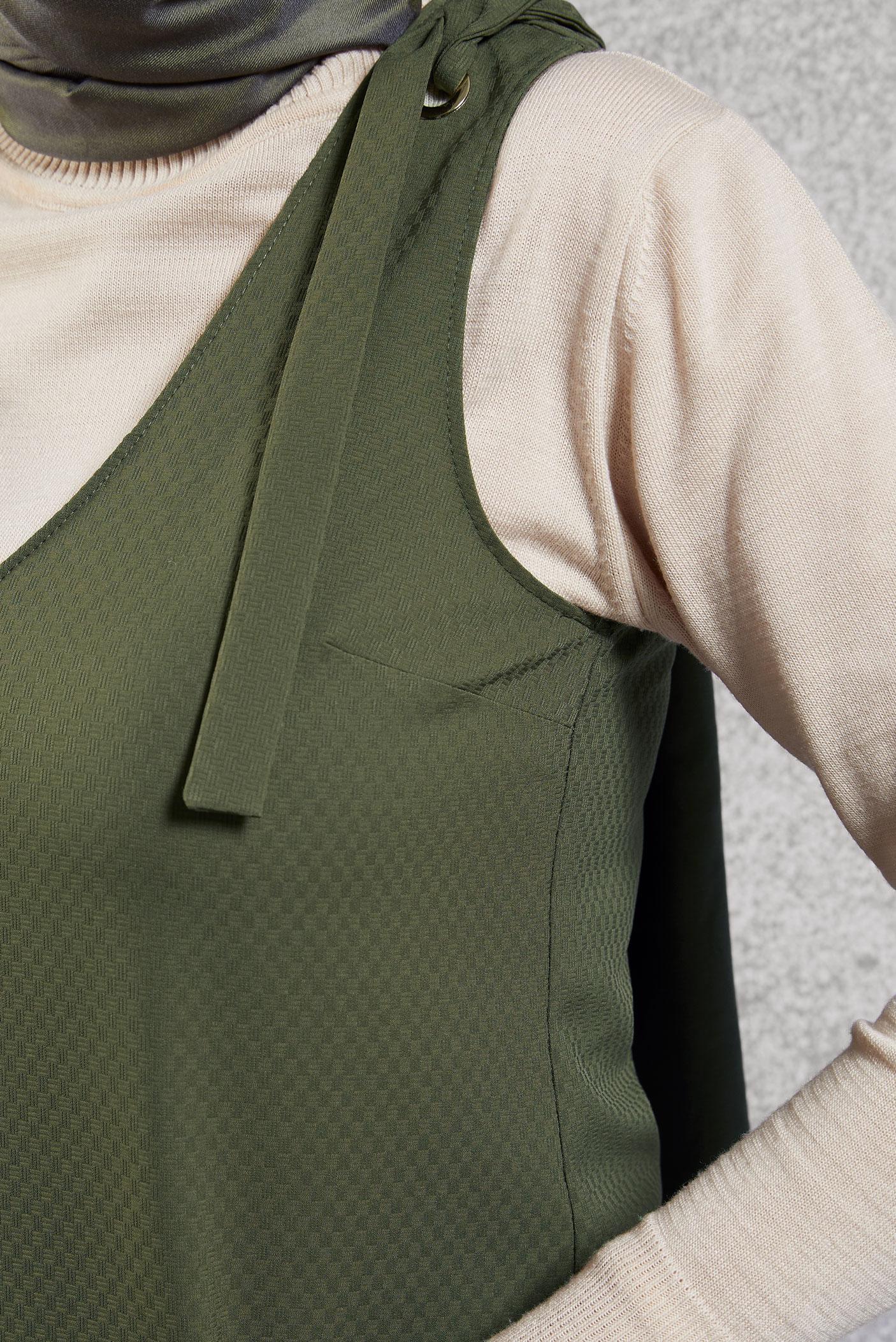 Tesettür giyim HAKİ OMUZLARI BAĞCIKLI JİLE 40414