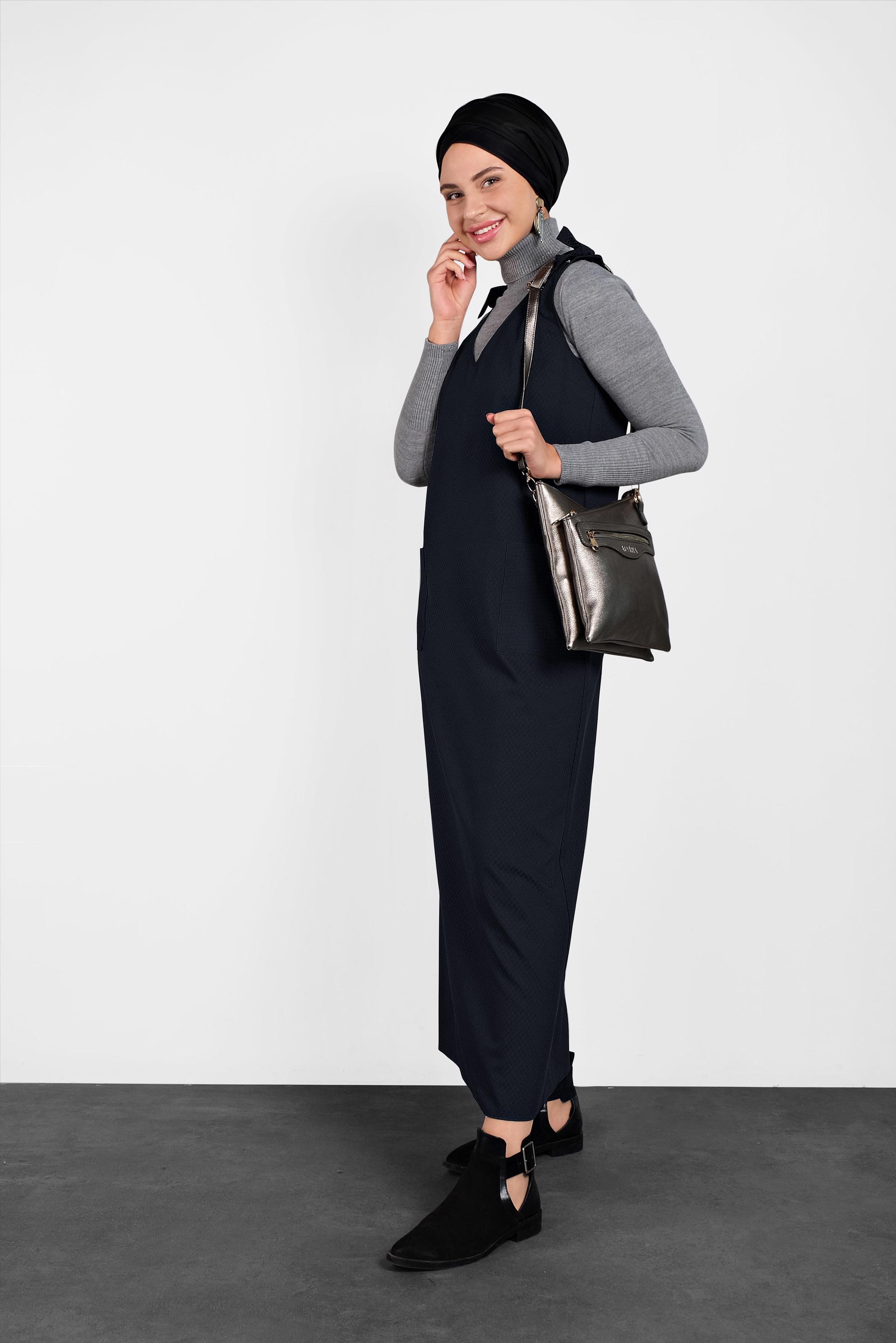 Tesettür giyim LACİVERT OMUZLARI BAĞCIKLI JİLE 40414