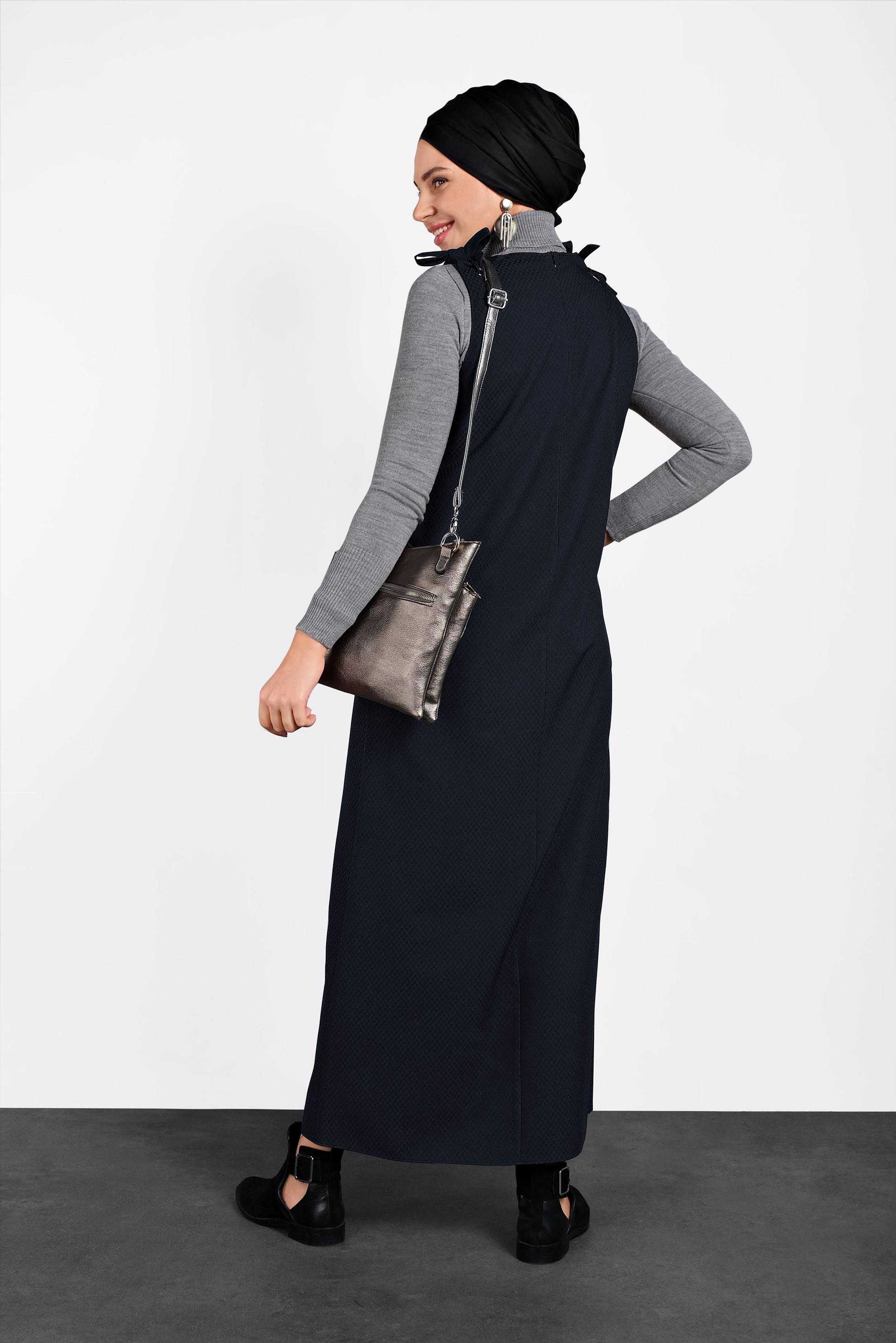 Tesettür giyim LACİVERT OMUZLARI BAĞCIKLI JİLE 40414