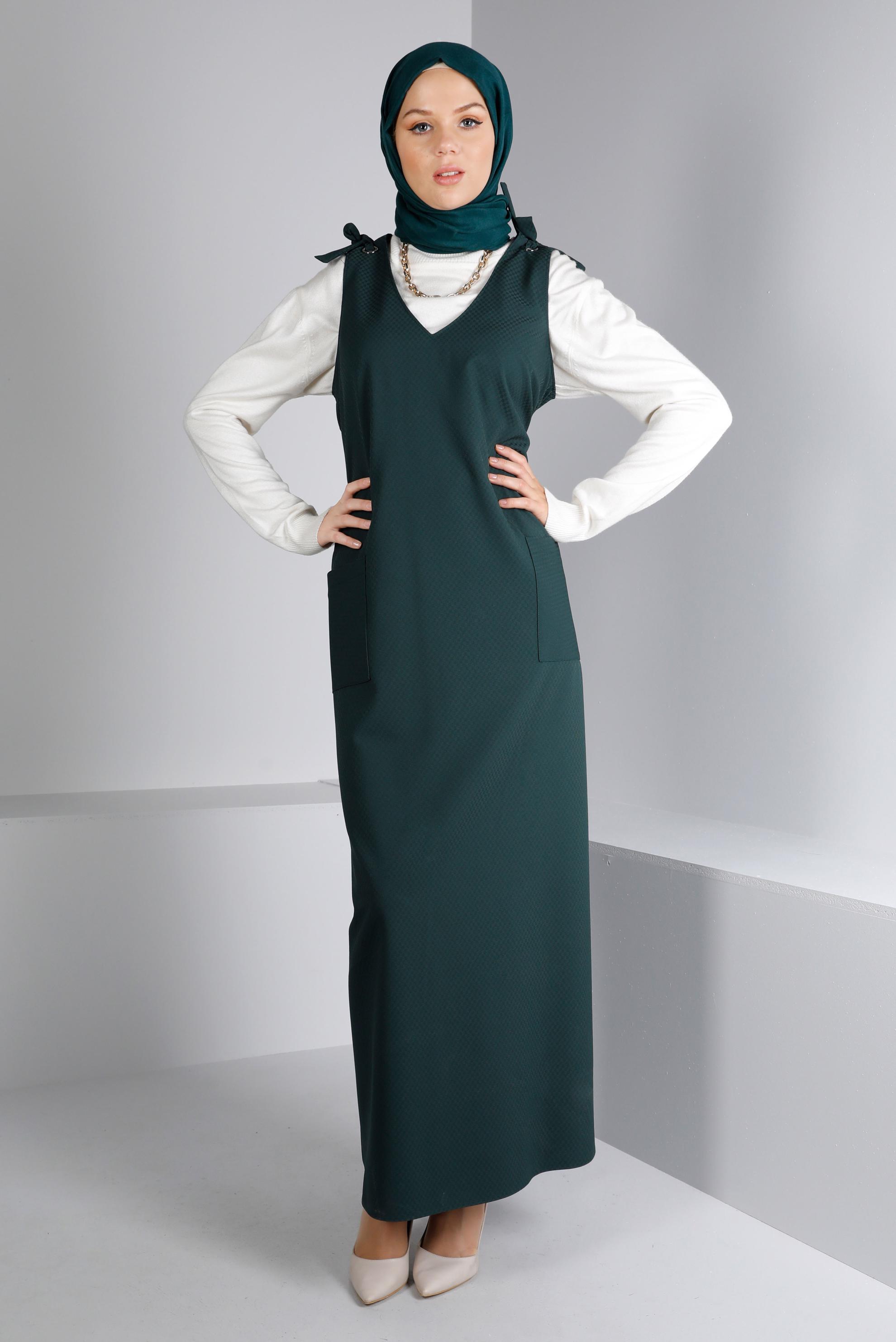 Tesettür giyim YEŞİL OMUZLARI BAĞCIKLI JİLE 40414