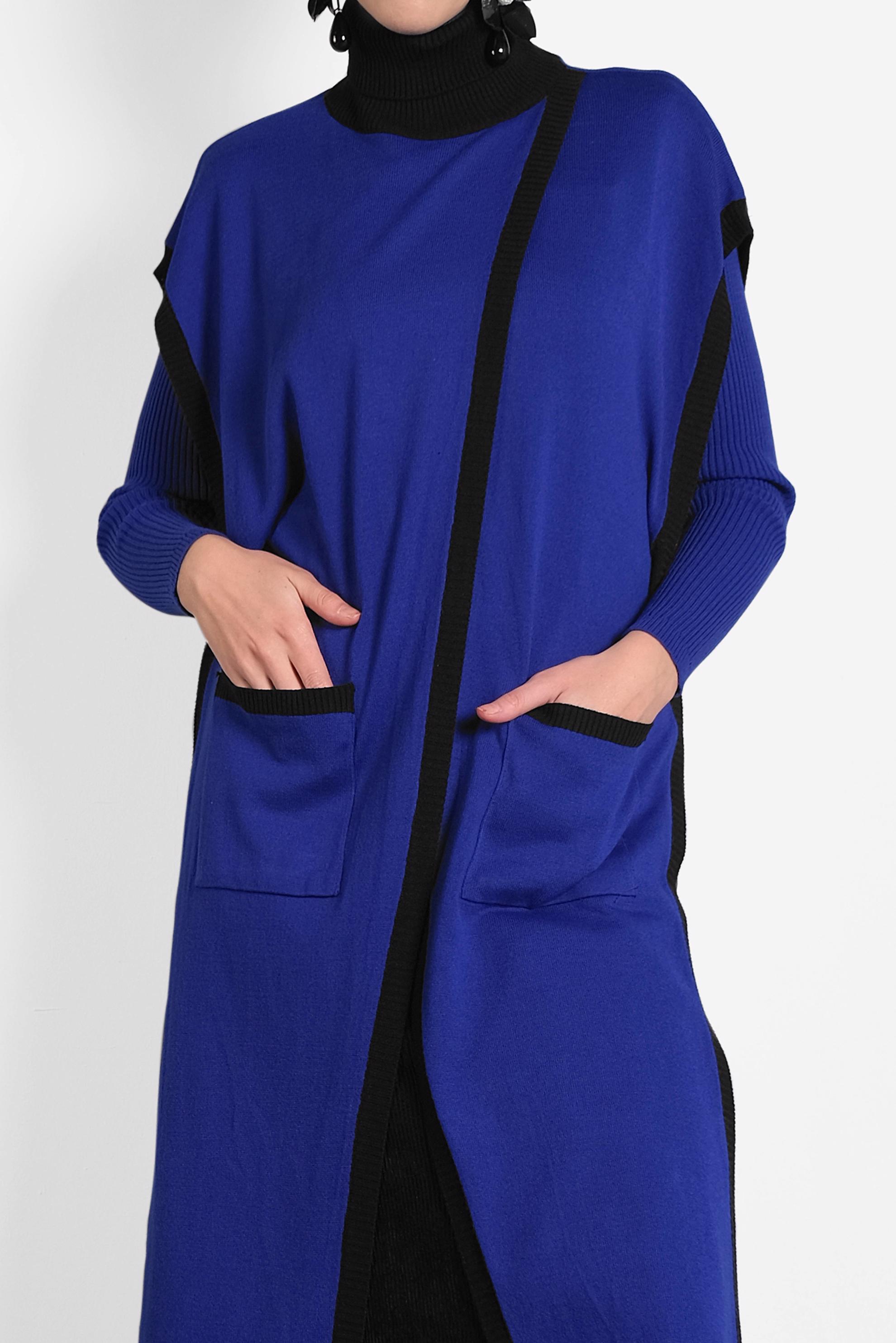 Tesettür giyim LACİVERT BALIKÇI YAKA CEPLİ TRİKO PANÇO 40279  