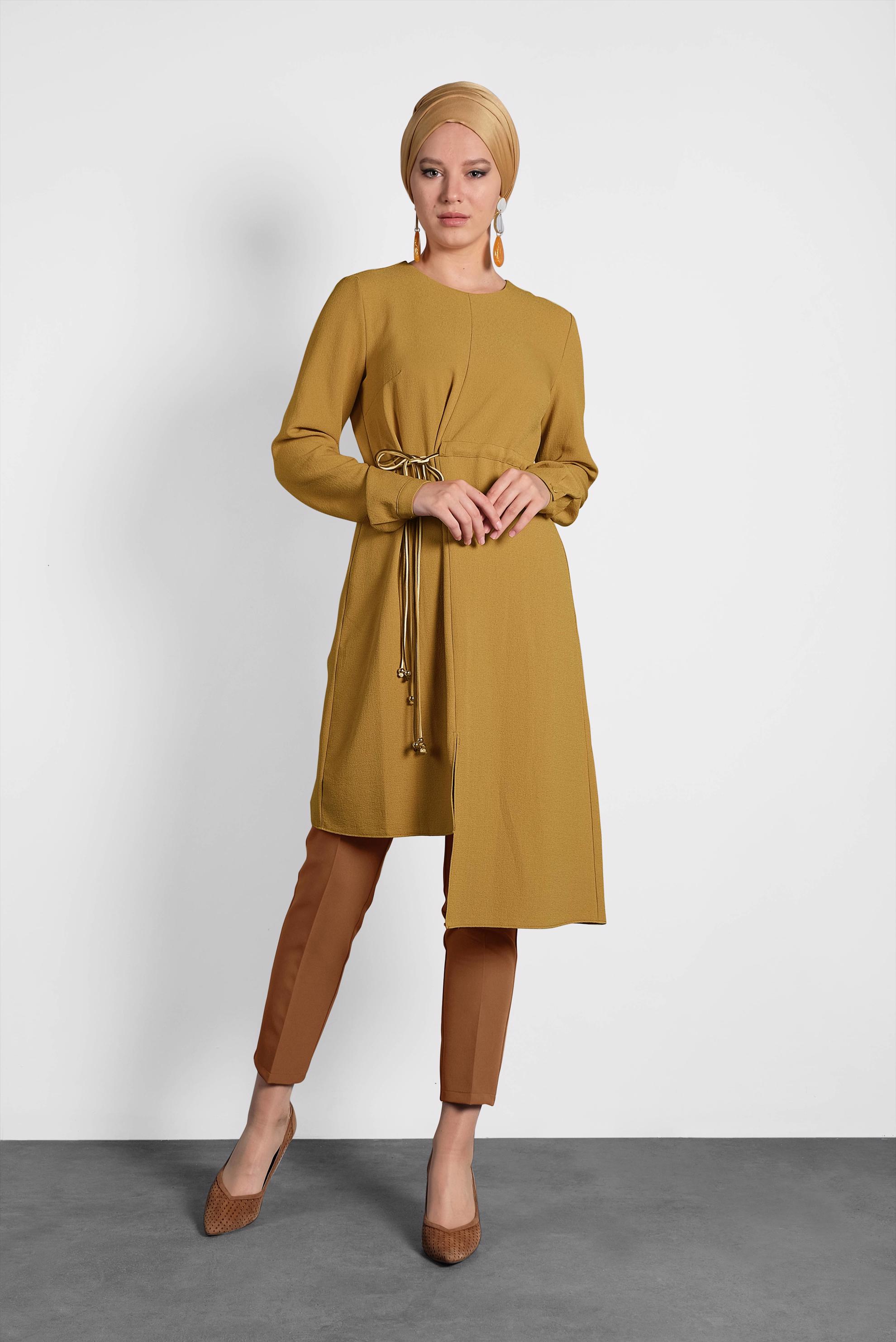 Tesettür giyim TABA DÜĞMELİ HAVUÇ PANTOLON 70009