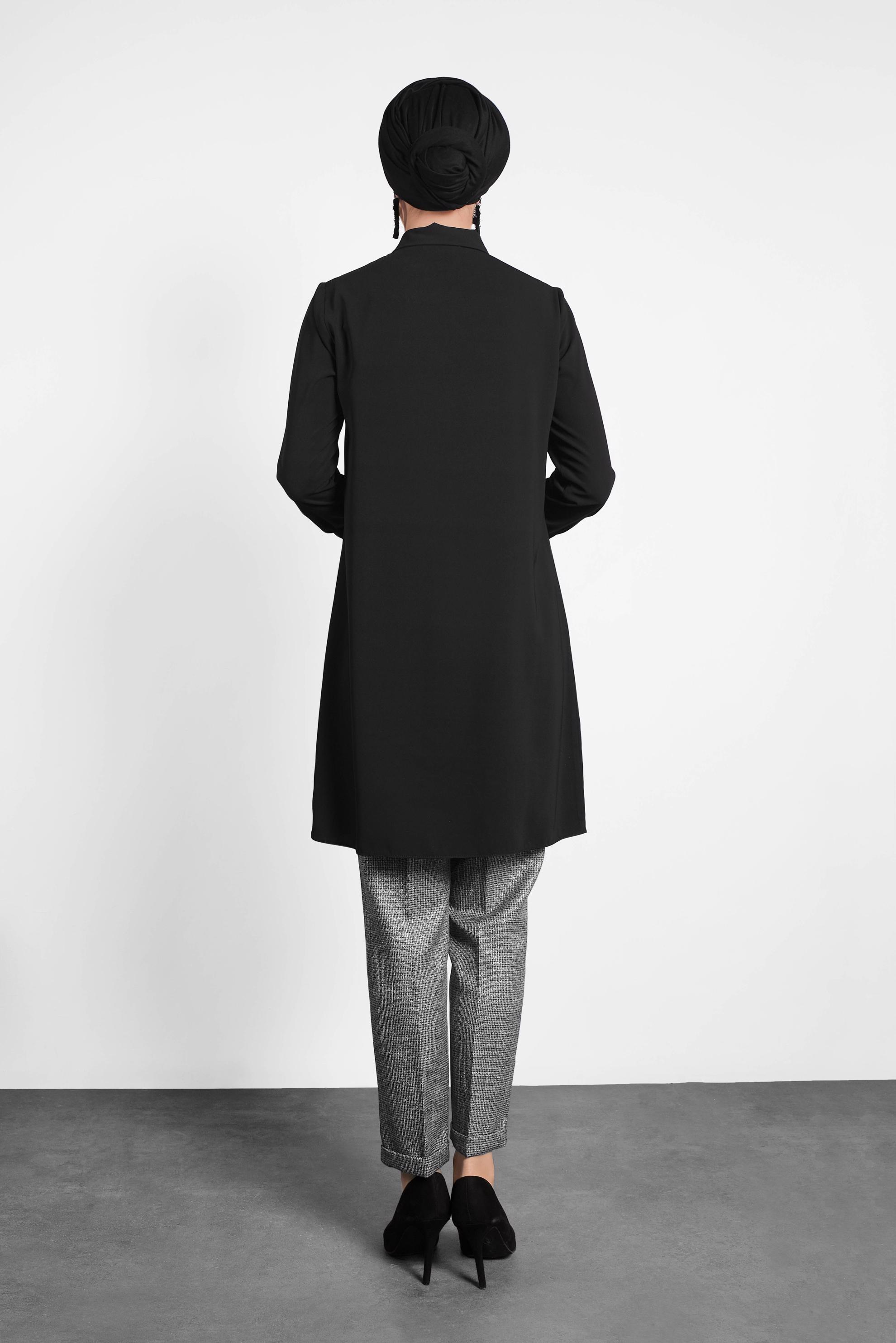 Tesettür giyim SİYAH DÜĞMELİ ARA BEL PANTOLON 70011 