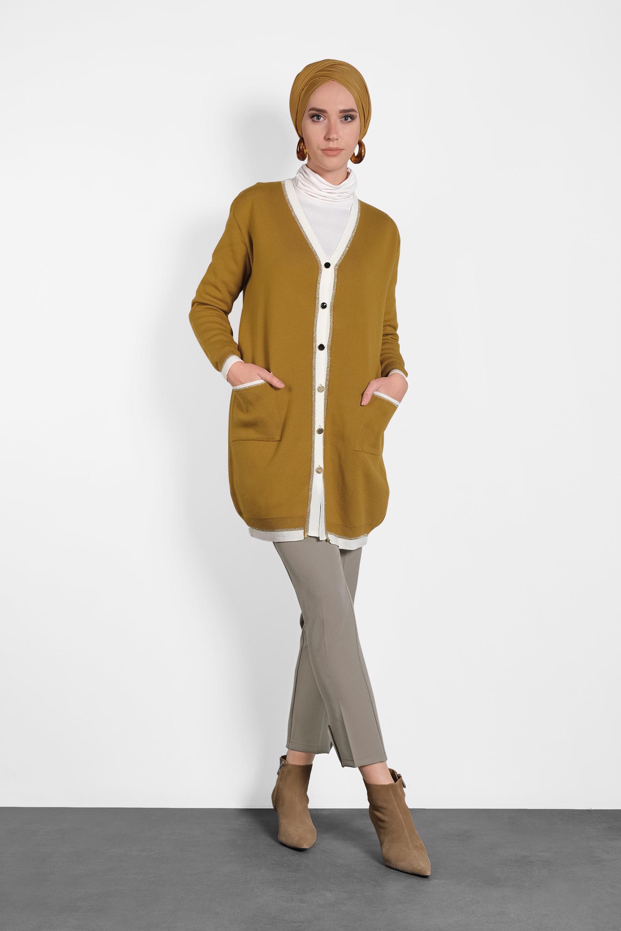 Tesettür giyim GRİ DÜĞMELİ ARA BEL PANTOLON 70013 