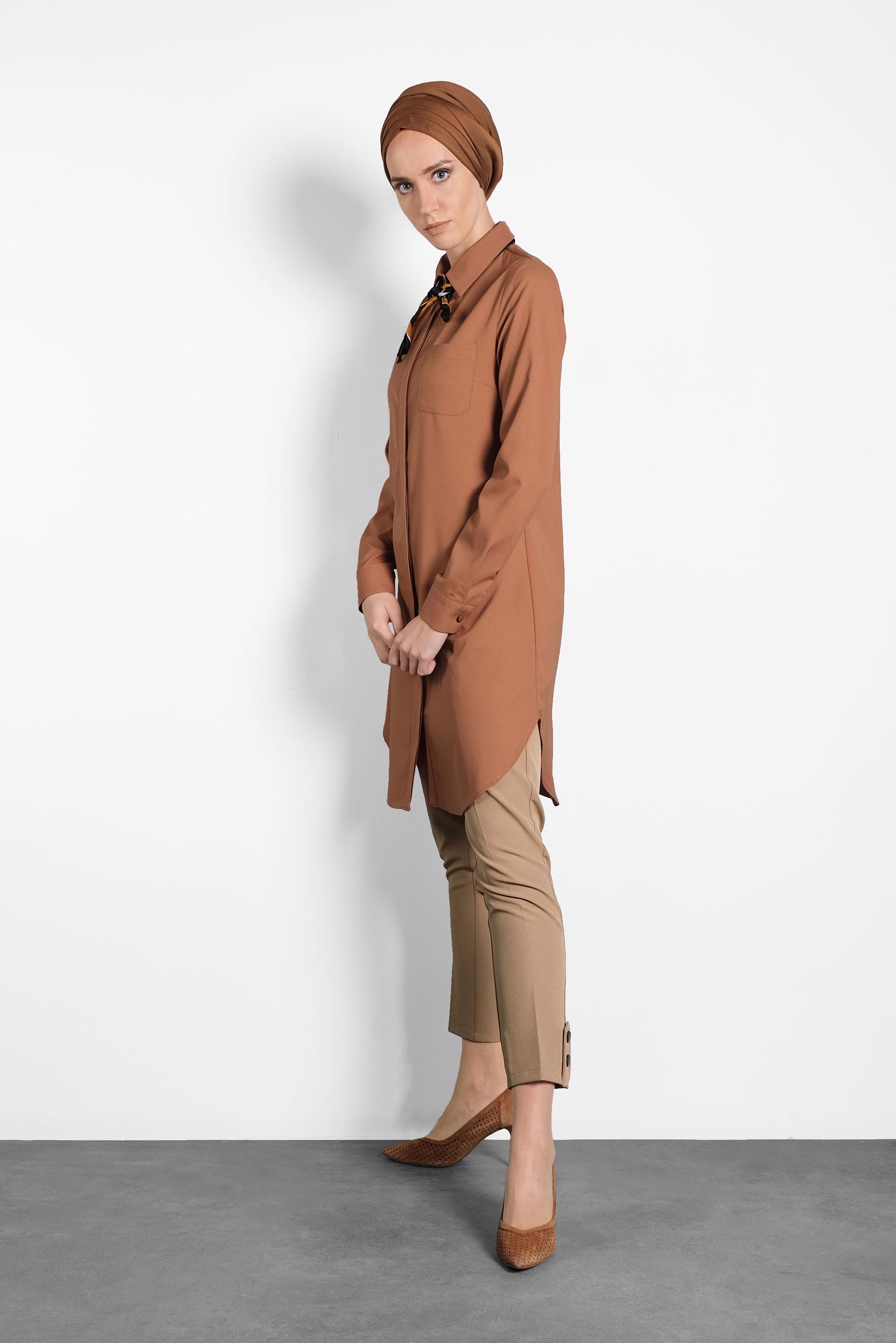 Tesettür giyim BEJ DÜĞMELİ ARA BEL PANTOLON 70013 