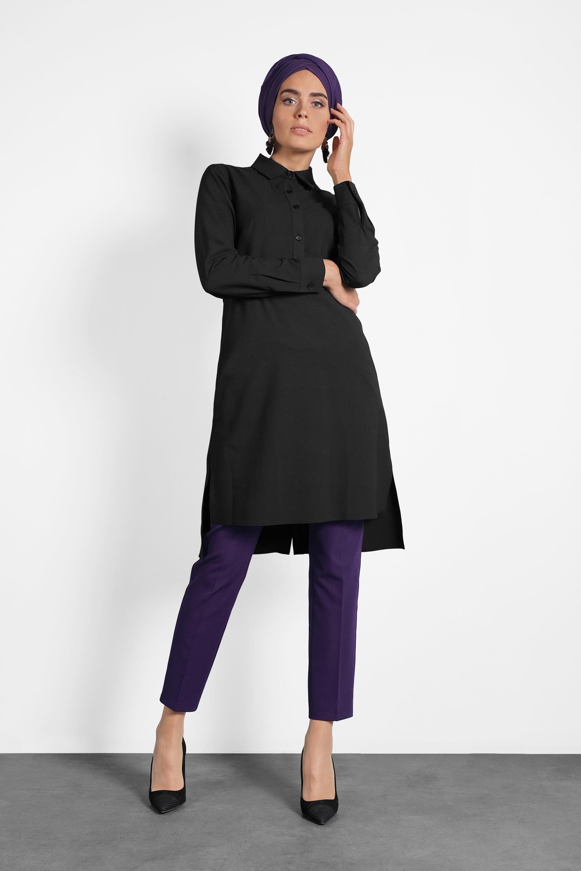 Tesettür giyim MOR DAR PAÇA ARA BEL PANTOLON 70016