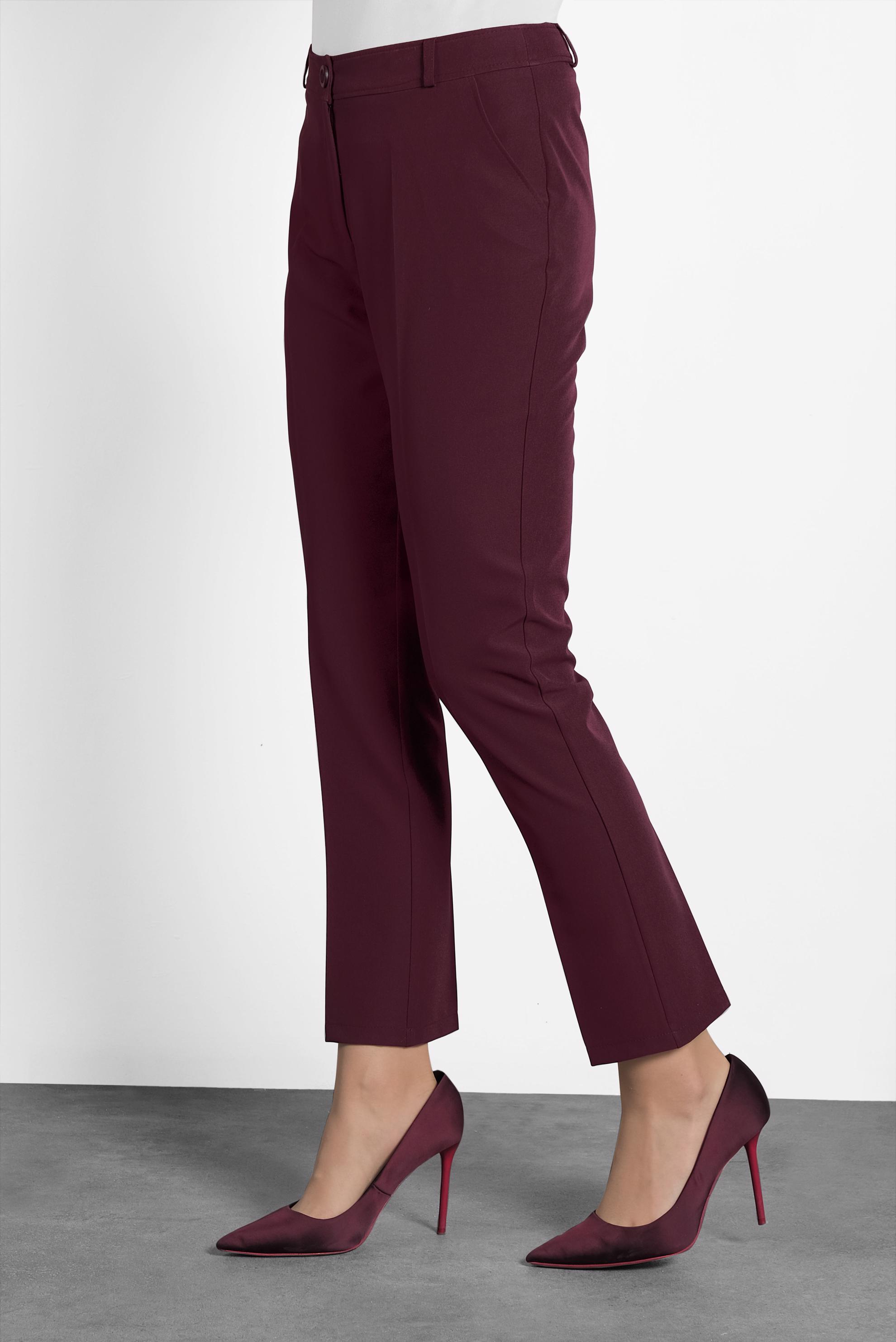 Tesettür giyim BORDO DAR PAÇA ARA BEL PANTOLON 70016