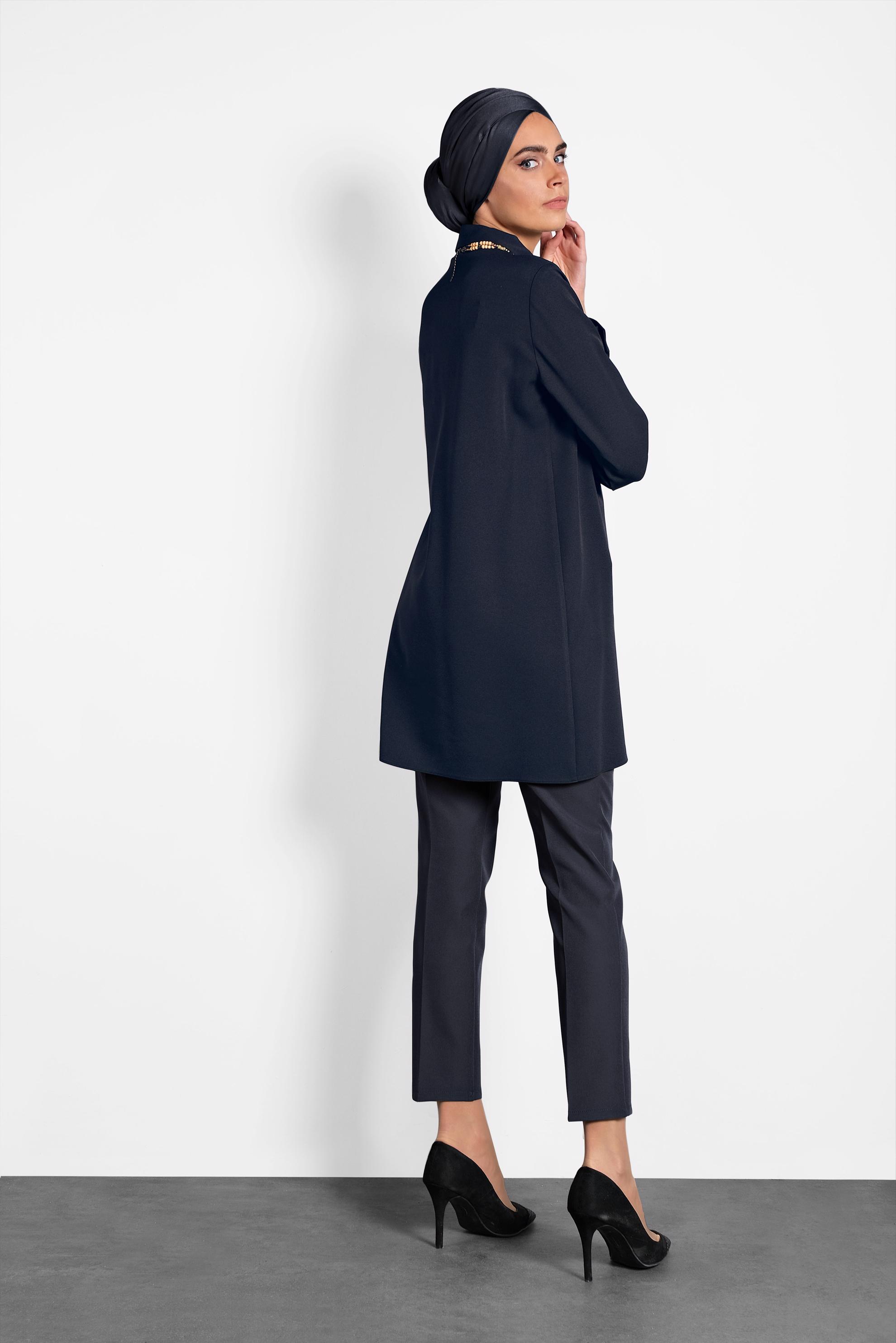 Tesettür giyim LACİVERT DAR PAÇA ARA BEL PANTOLON 70016