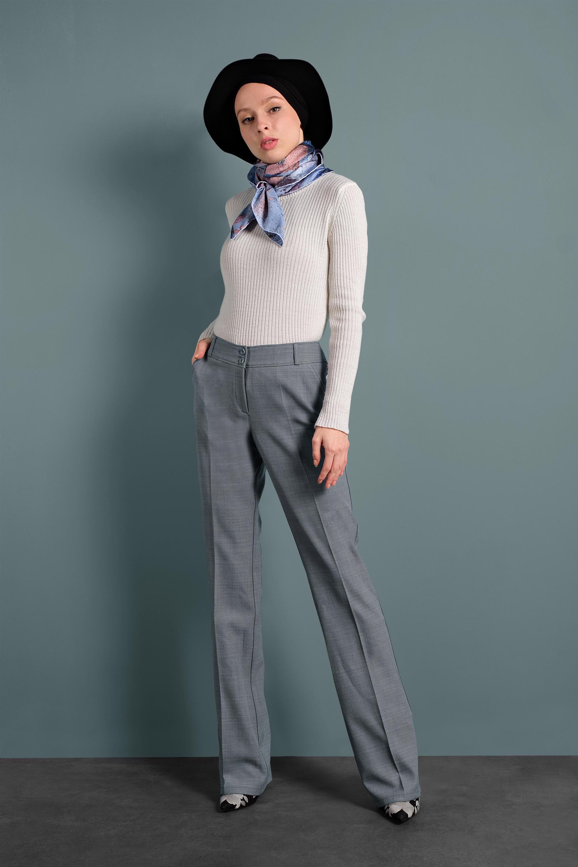 Tesettür giyim GRİ BOL PAÇA DÜĞMELİ PANTOLON 70017