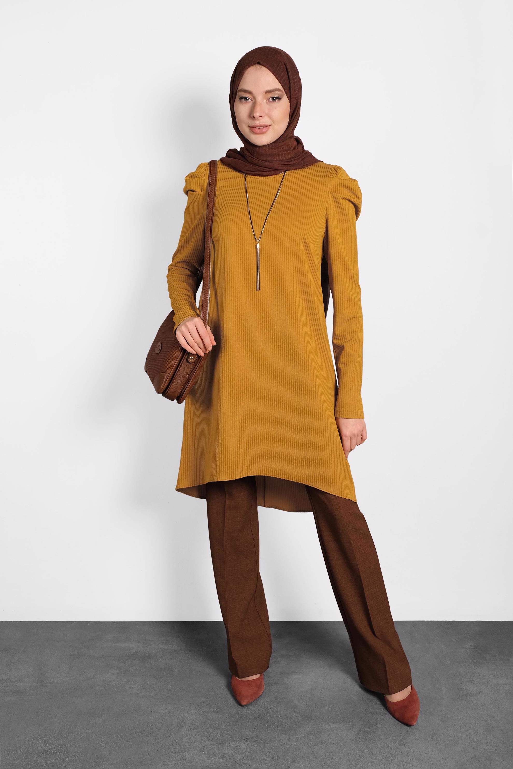 Tesettür giyim TURUNCU BOL PAÇA DÜĞMELİ PANTOLON 70017