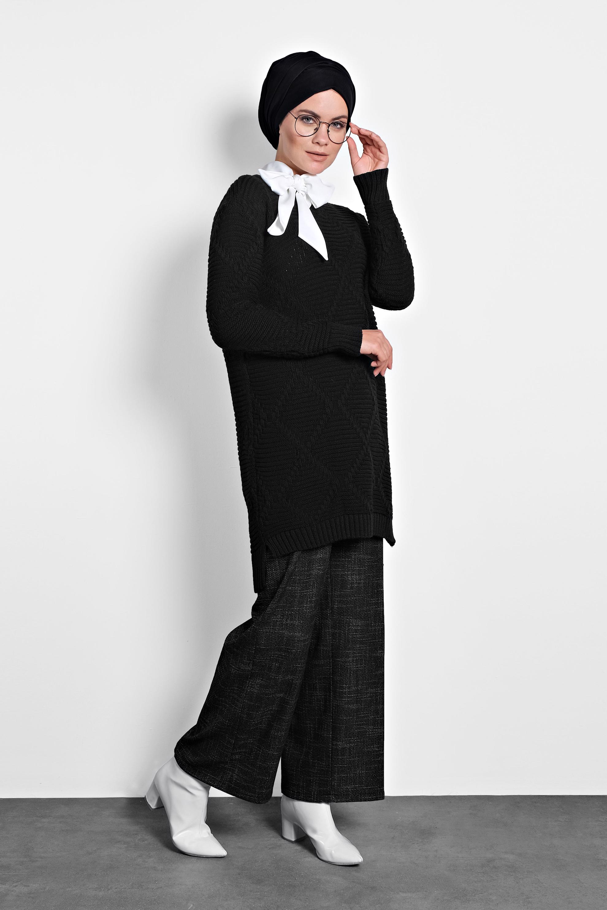 Tesettür giyim SİYAH DÜĞMELİ BOL PAÇA PANTOLON 70018