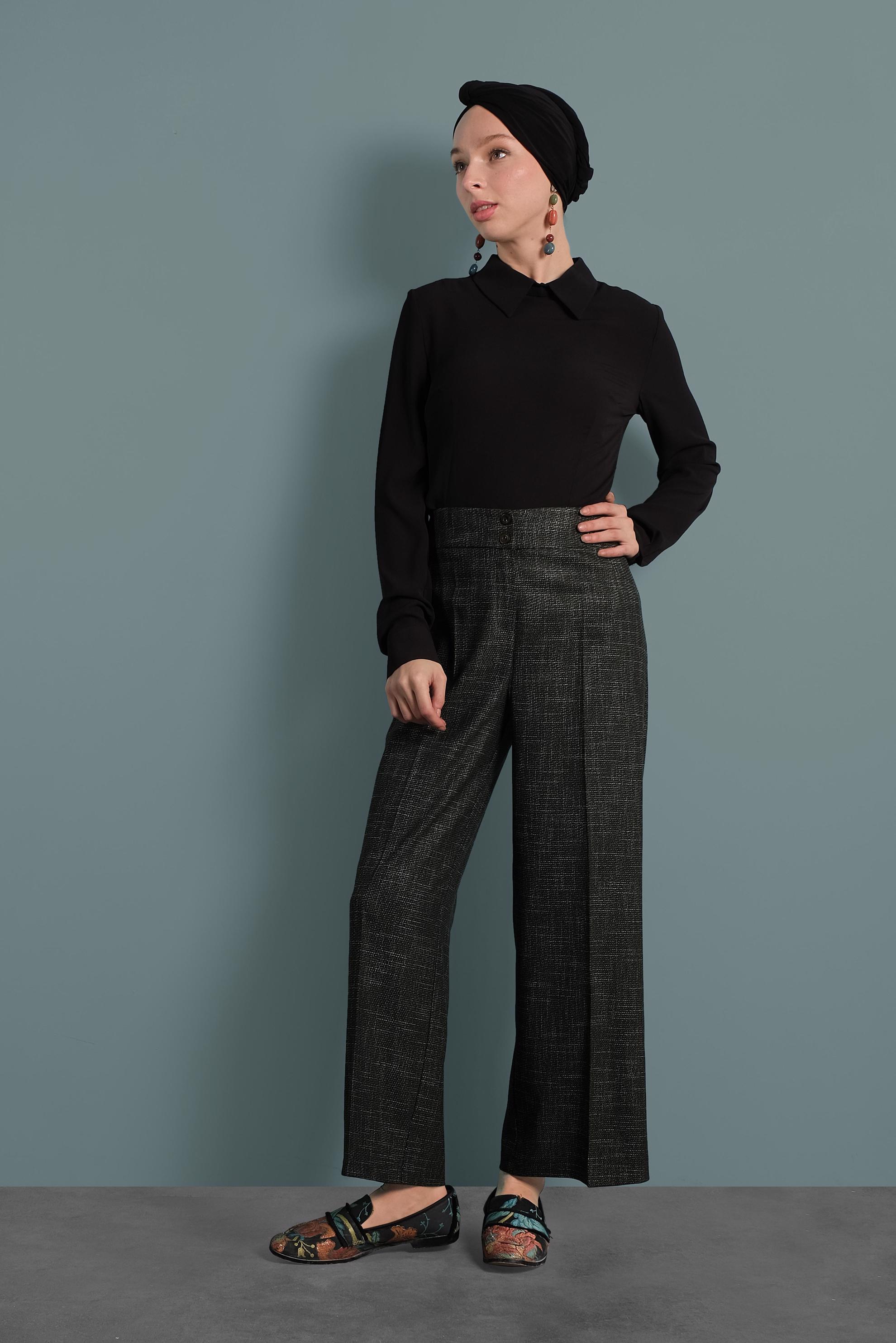 Tesettür giyim HAKİ DÜĞMELİ BOL PAÇA PANTOLON 70018