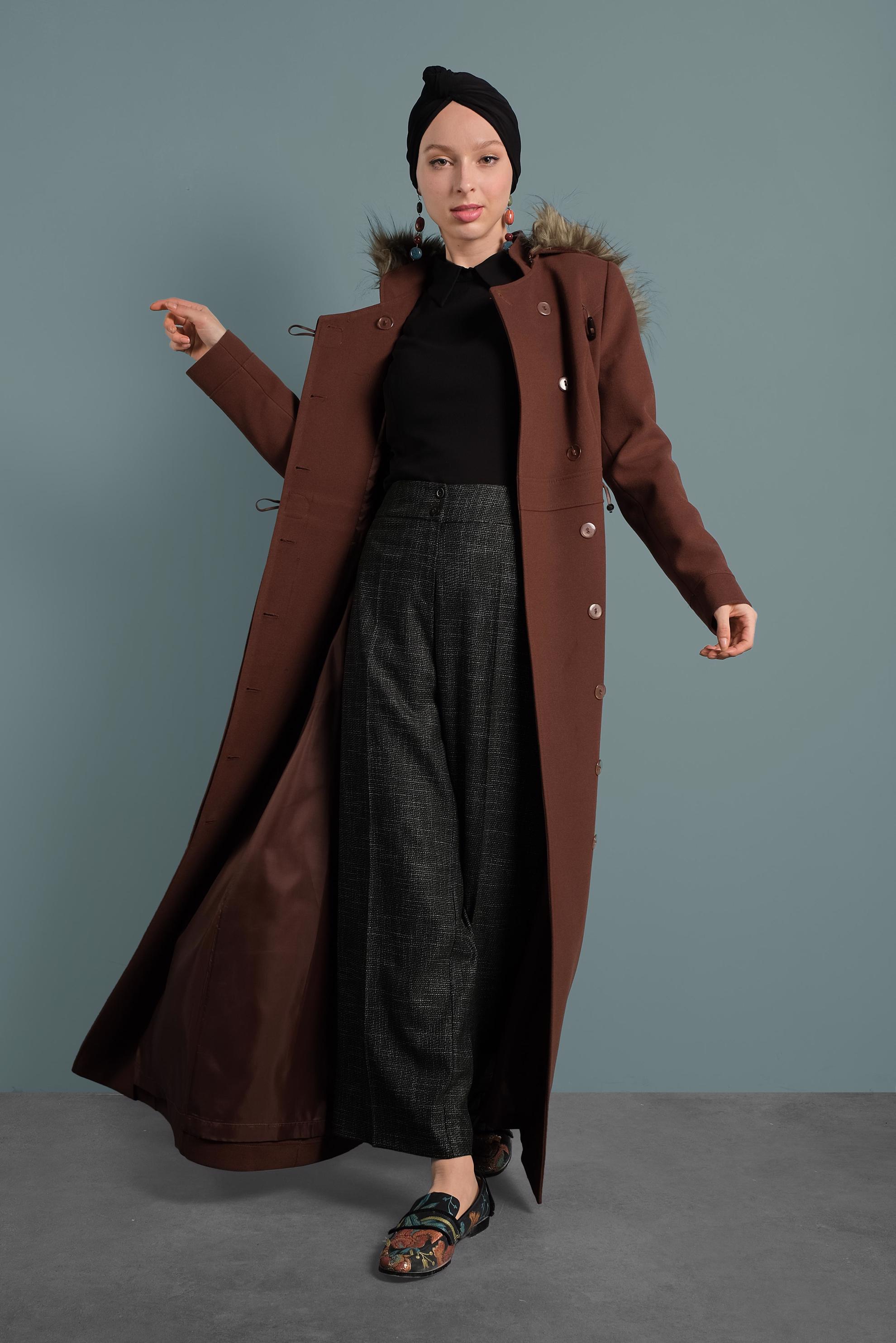 Tesettür giyim HAKİ DÜĞMELİ BOL PAÇA PANTOLON 70018