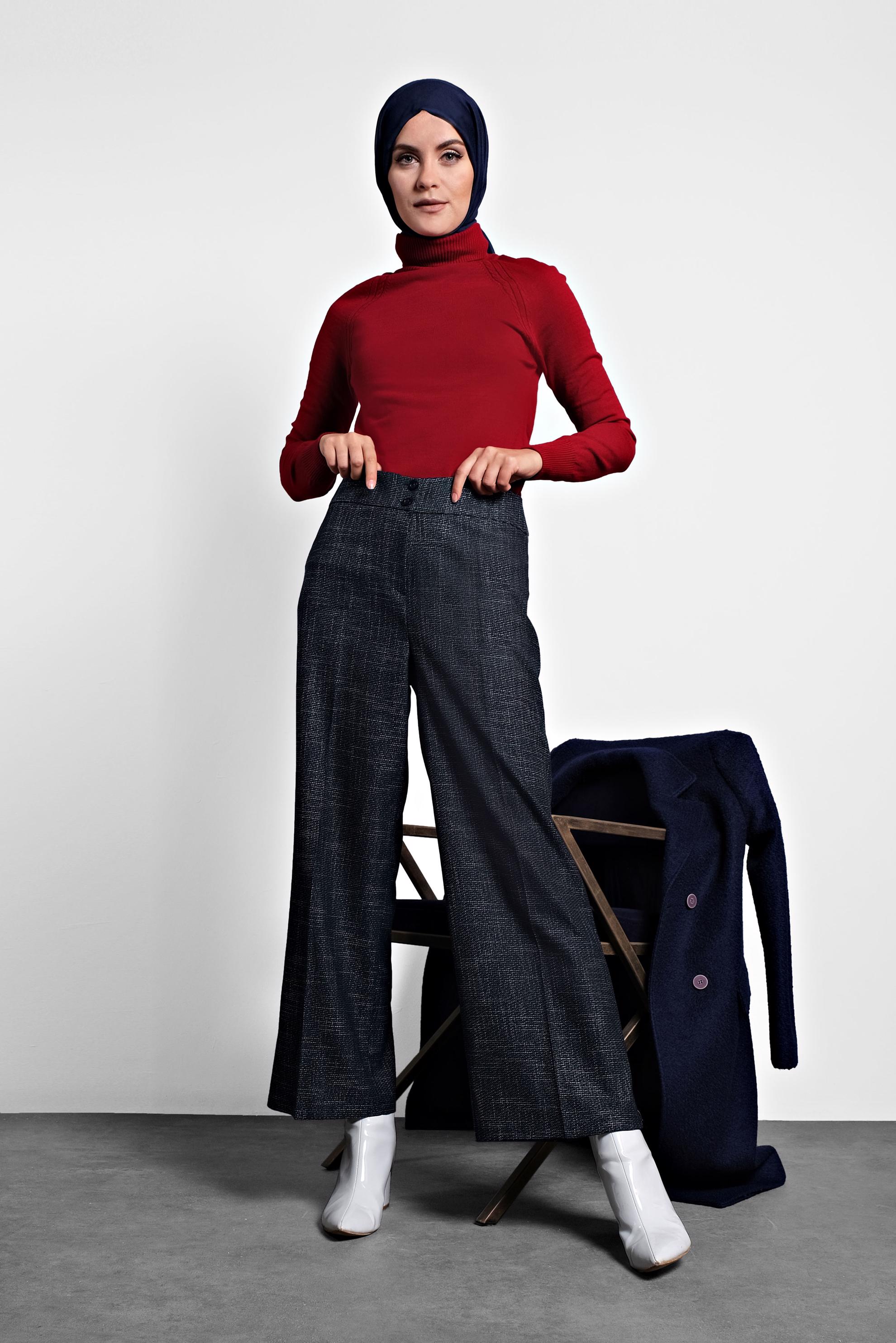 Tesettür giyim LACİVERT DÜĞMELİ BOL PAÇA PANTOLON 70018