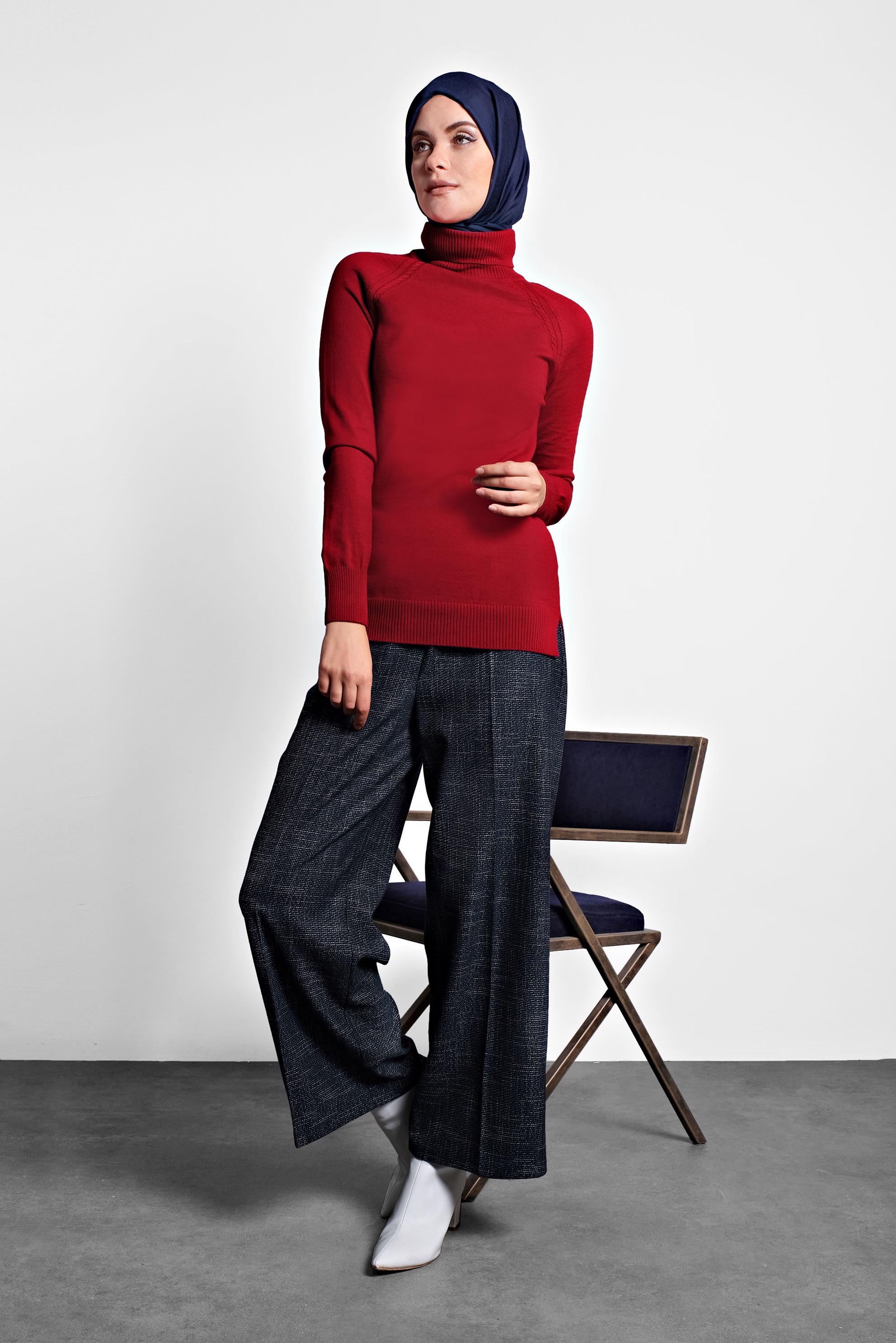 Tesettür giyim LACİVERT DÜĞMELİ BOL PAÇA PANTOLON 70018