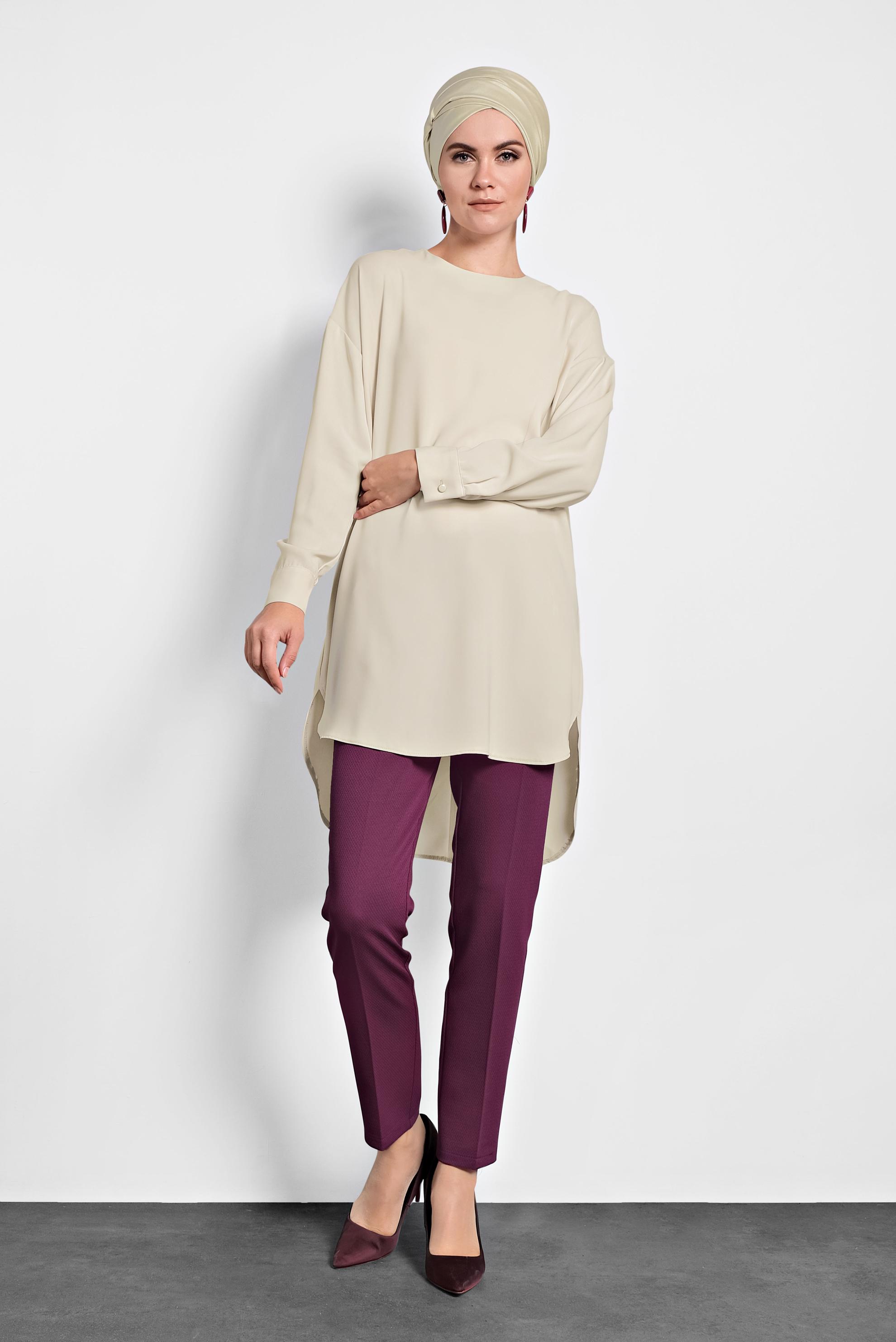 Tesettür giyim MOR DÜĞMELİ DAR PAÇA PANTOLON 70022 