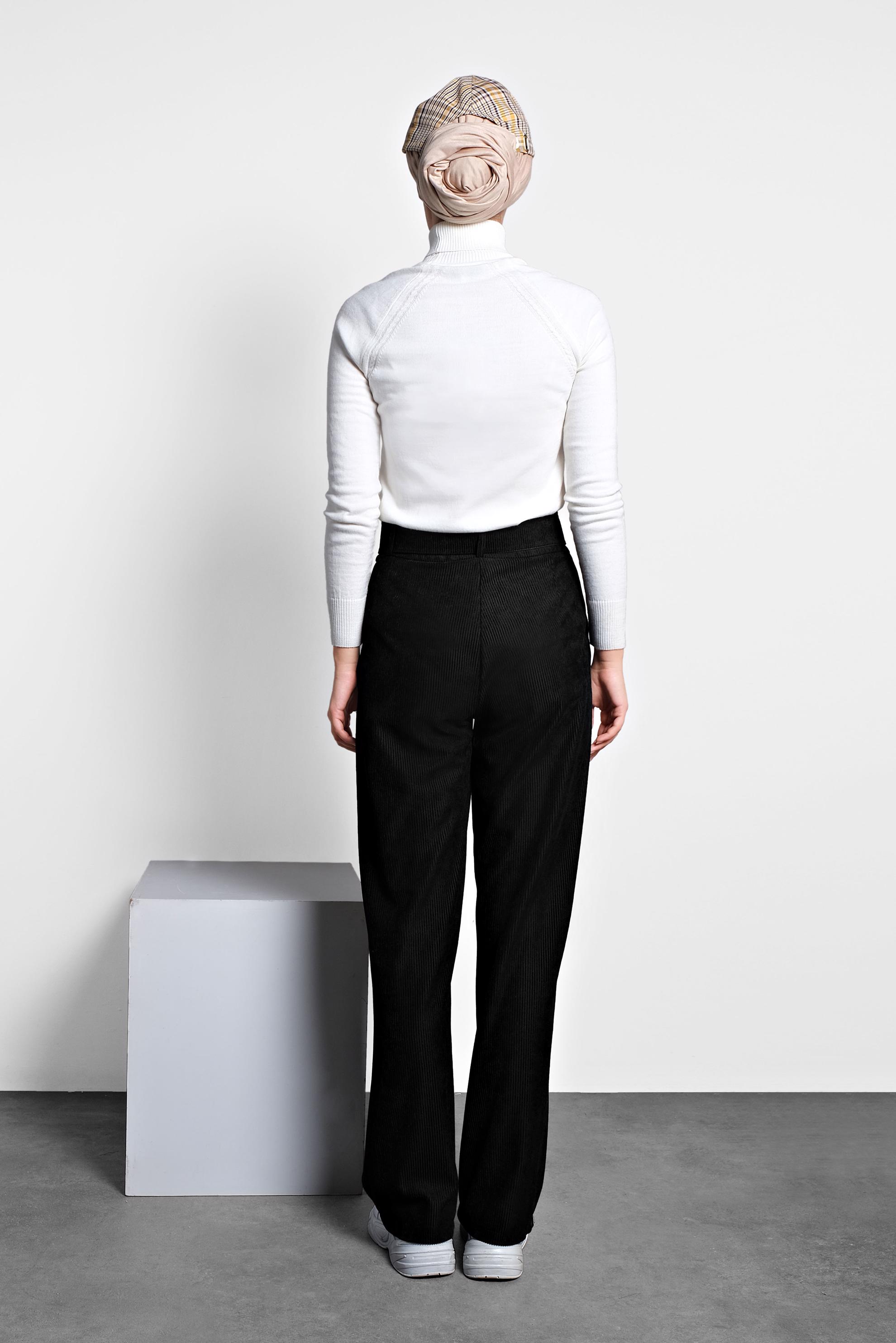 Tesettür giyim SİYAH FİTİLLİ KADİFE PANTOLON 70026