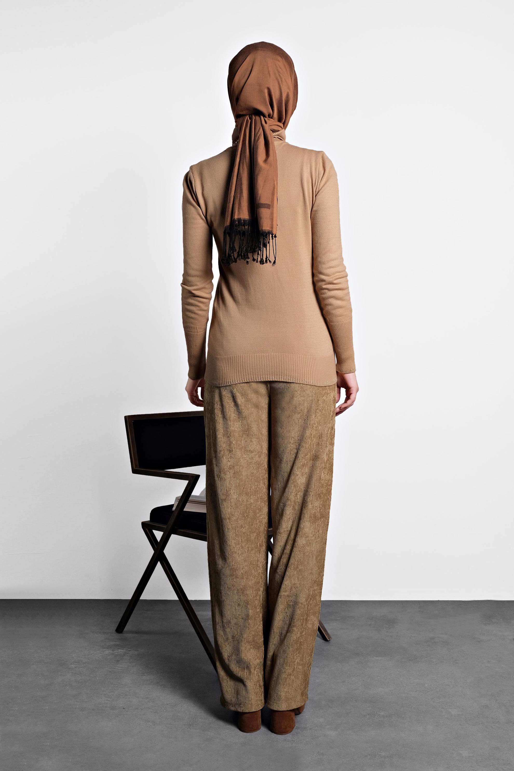 Tesettür giyim KAHVE FİTİLLİ KADİFE PANTOLON 70026