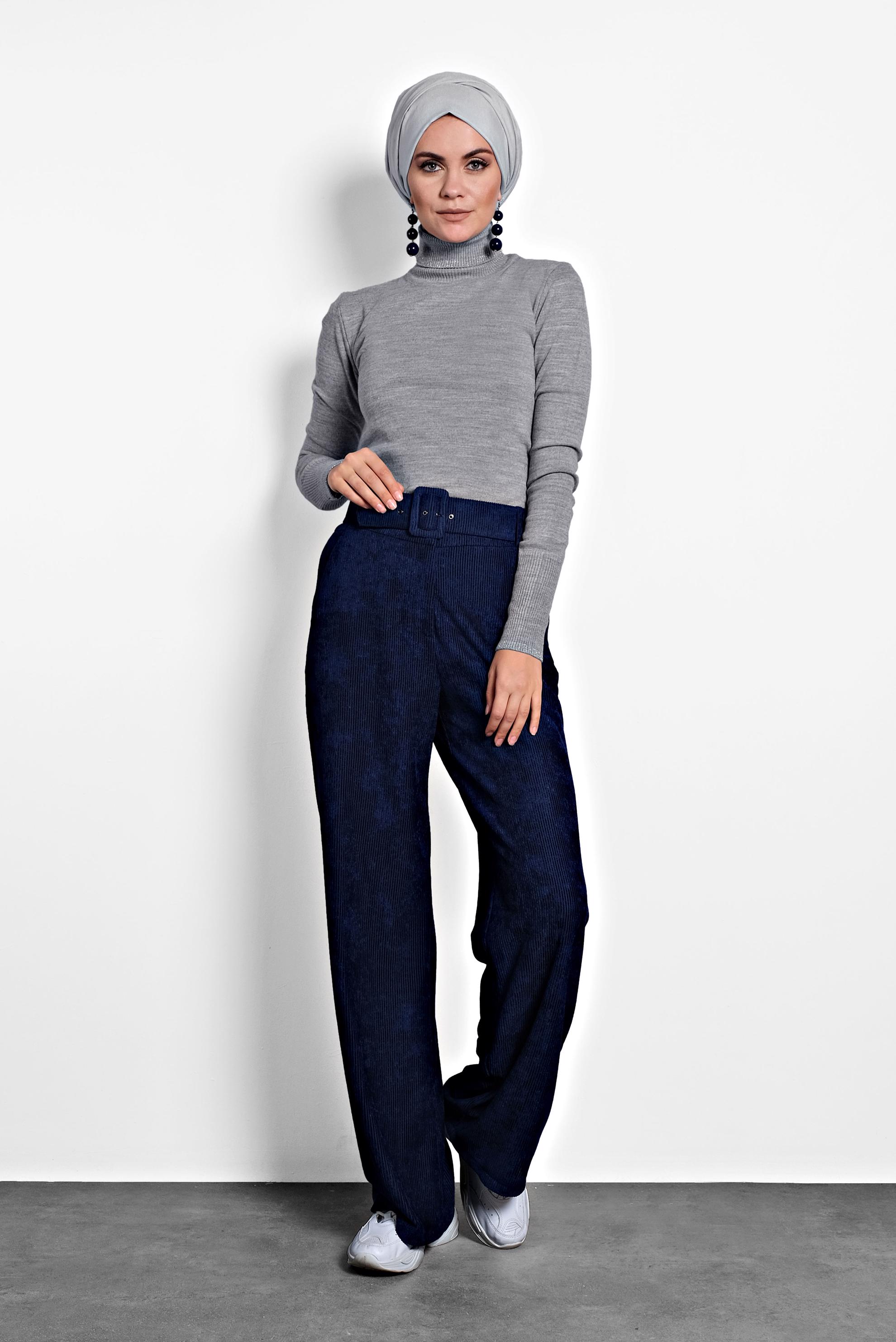 Tesettür giyim LACİVERT FİTİLLİ KADİFE PANTOLON 70026