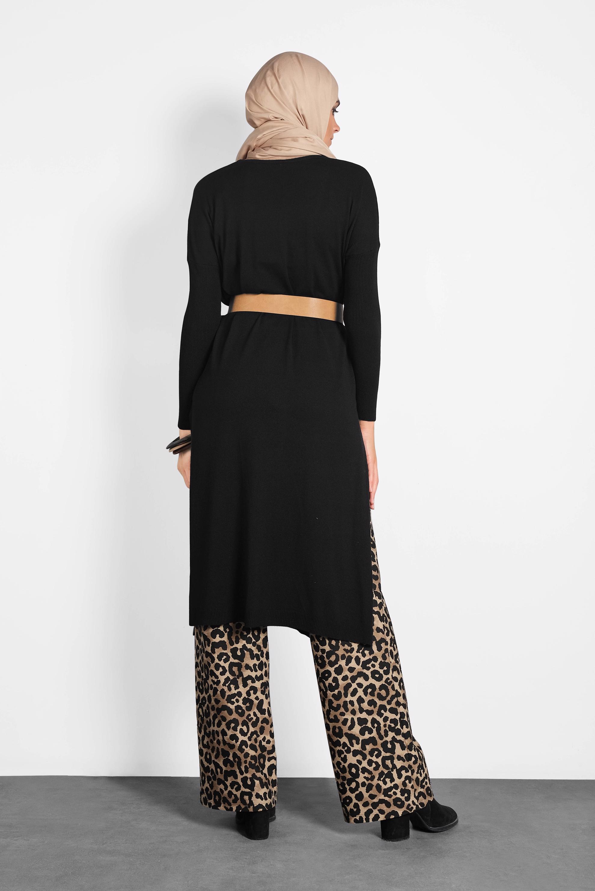 Tesettür giyim BEJ LEOPAR BELİ LASTİKLİ PANTOLON 70027