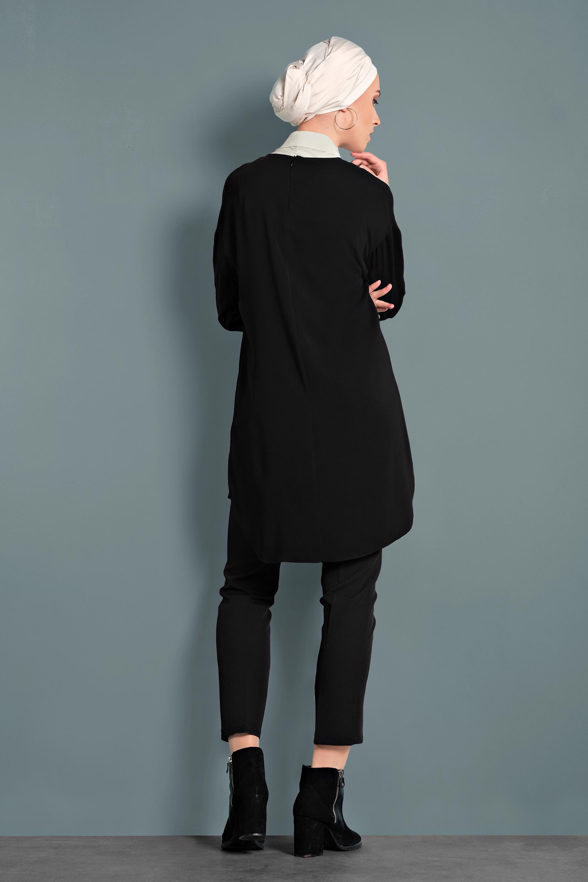 Tesettür giyim SİYAH DAR PAÇA ARA BEL DÜĞMELİ PANTOLON 70030