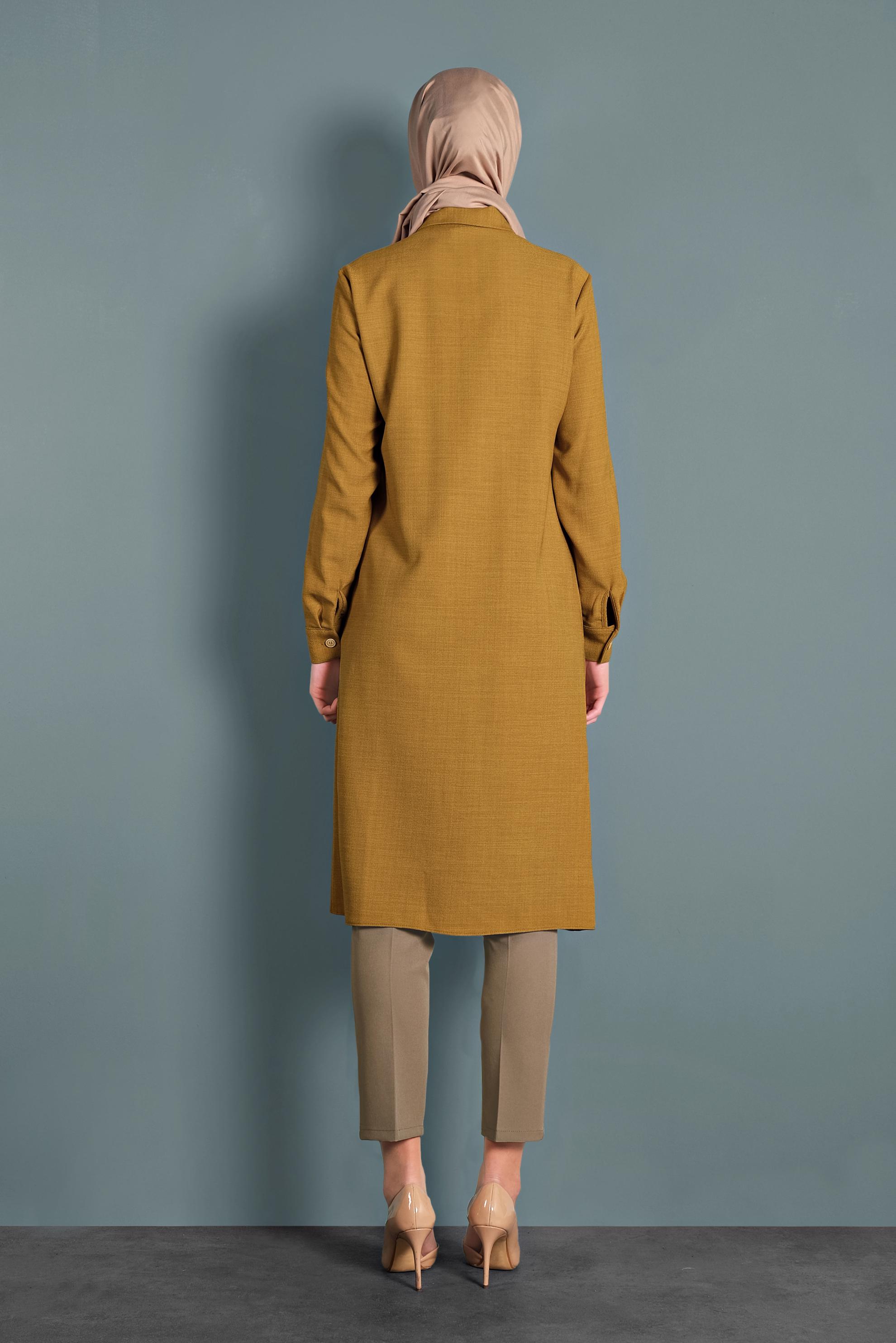 Tesettür giyim BEJ DAR PAÇA ARA BEL DÜĞMELİ PANTOLON 70030