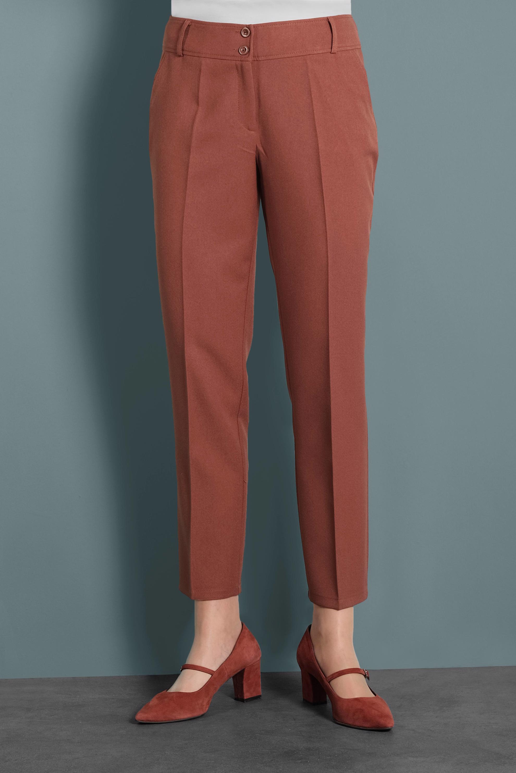 Tesettür giyim TURUNCU DAR PAÇA ARA BEL DÜĞMELİ PANTOLON 70030