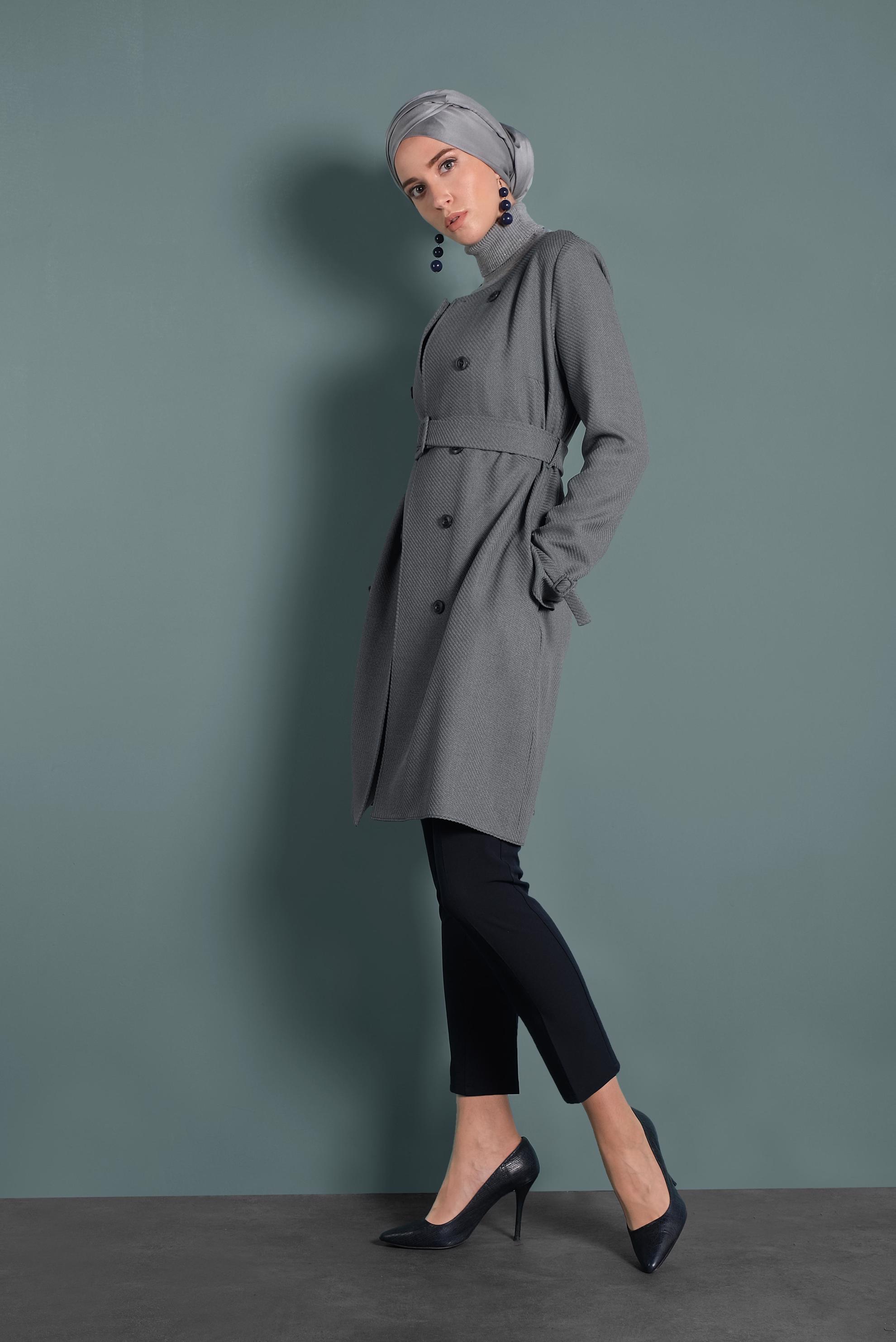 Tesettür giyim LACİVERT DAR PAÇA ARA BEL DÜĞMELİ PANTOLON 70030